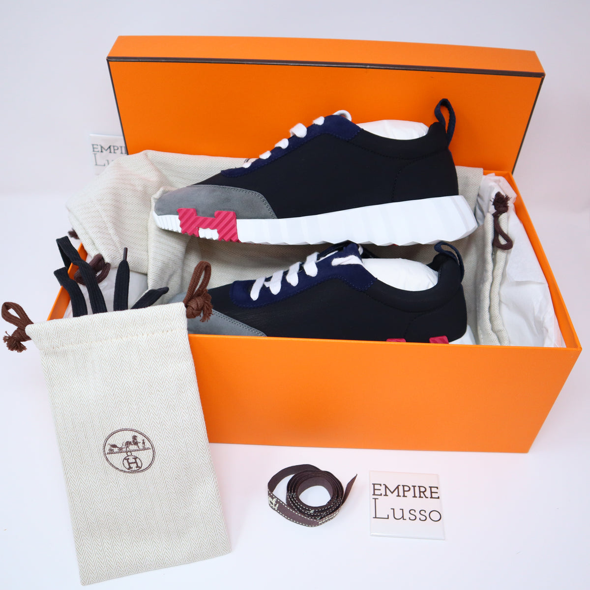 37.5 NEW HERMES Bouncing Sneakers Tricolor Neoprene and Suede