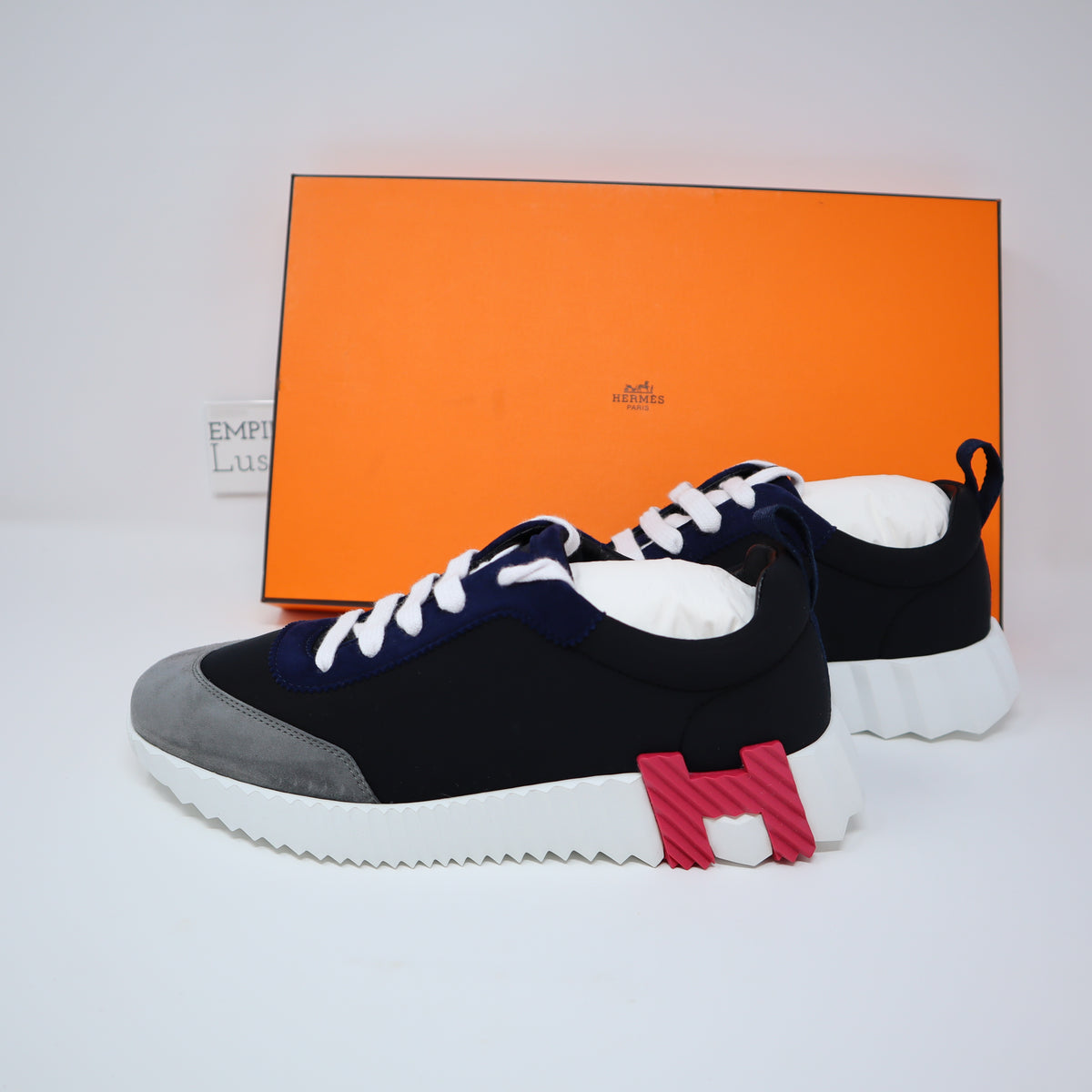 37.5 NEW HERMES Bouncing Sneakers Tricolor Neoprene and