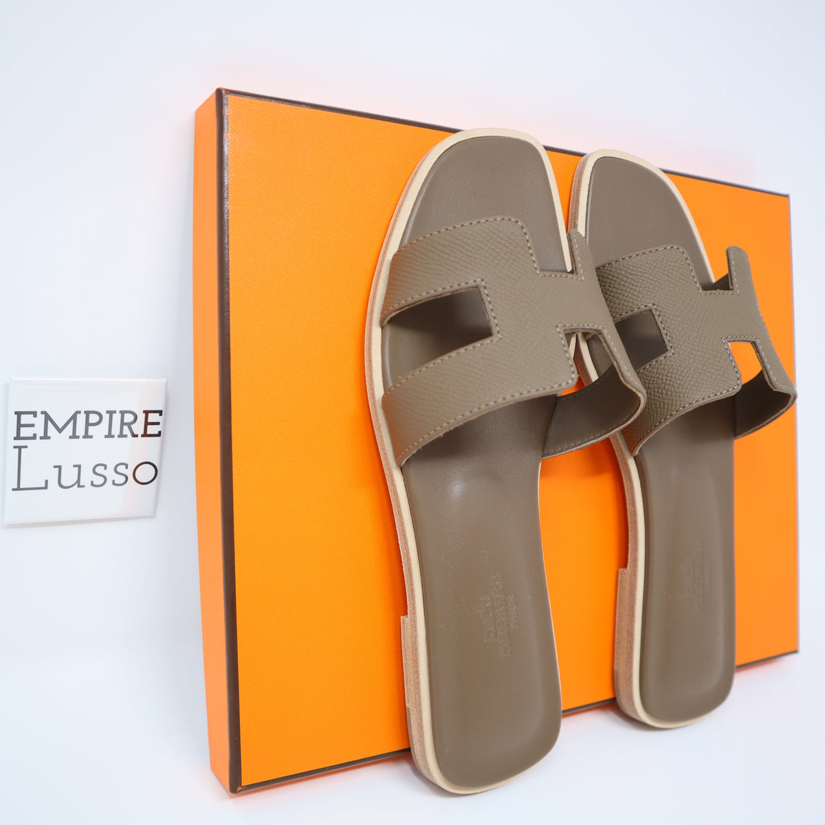 39 HERMES ORAN H SANDALS SLIPPERS Classic Epspom Etoupe Gray – Empire Lusso