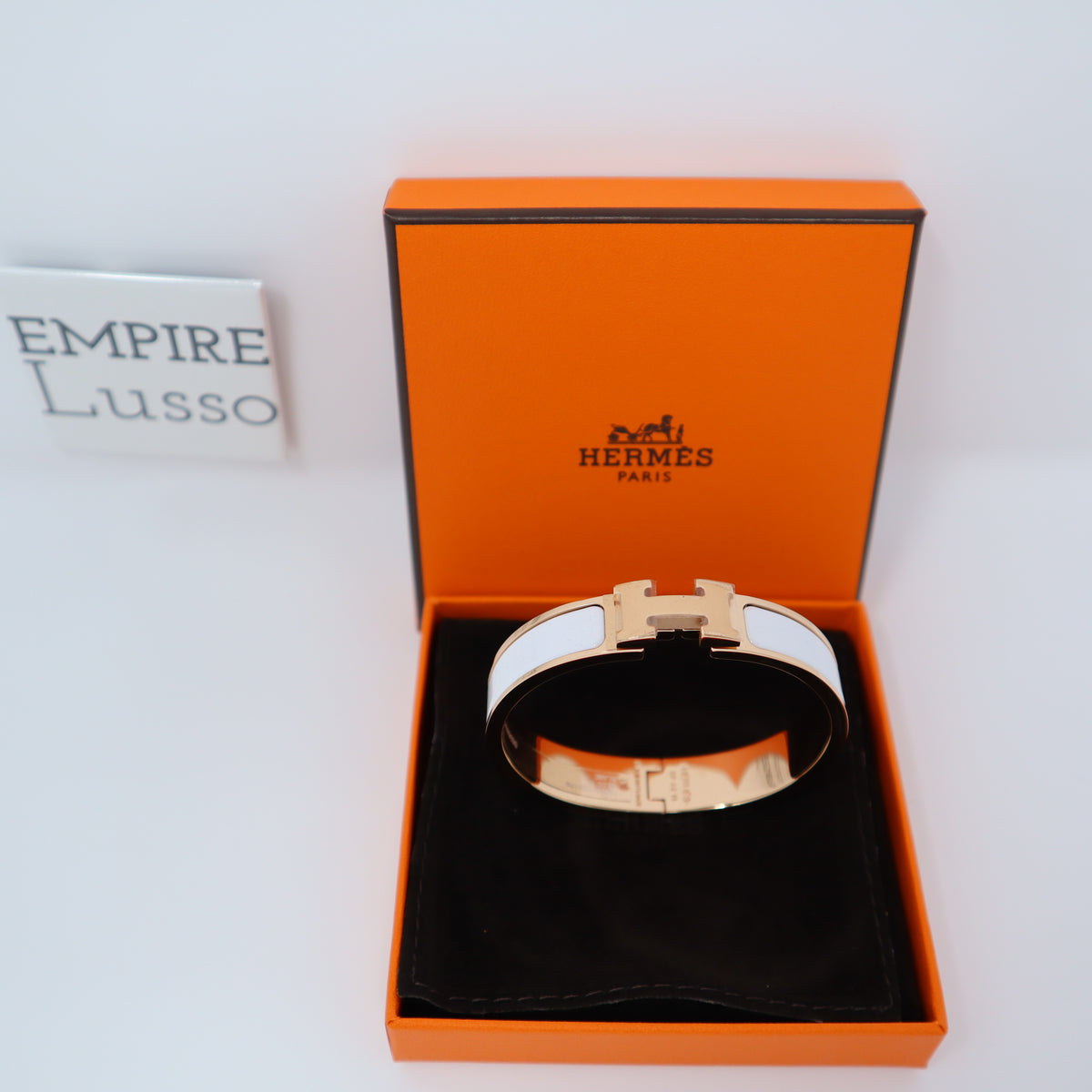 Hermès Clic Clac H Narrow Black Enamel Bracelet Rose Gold Hardware