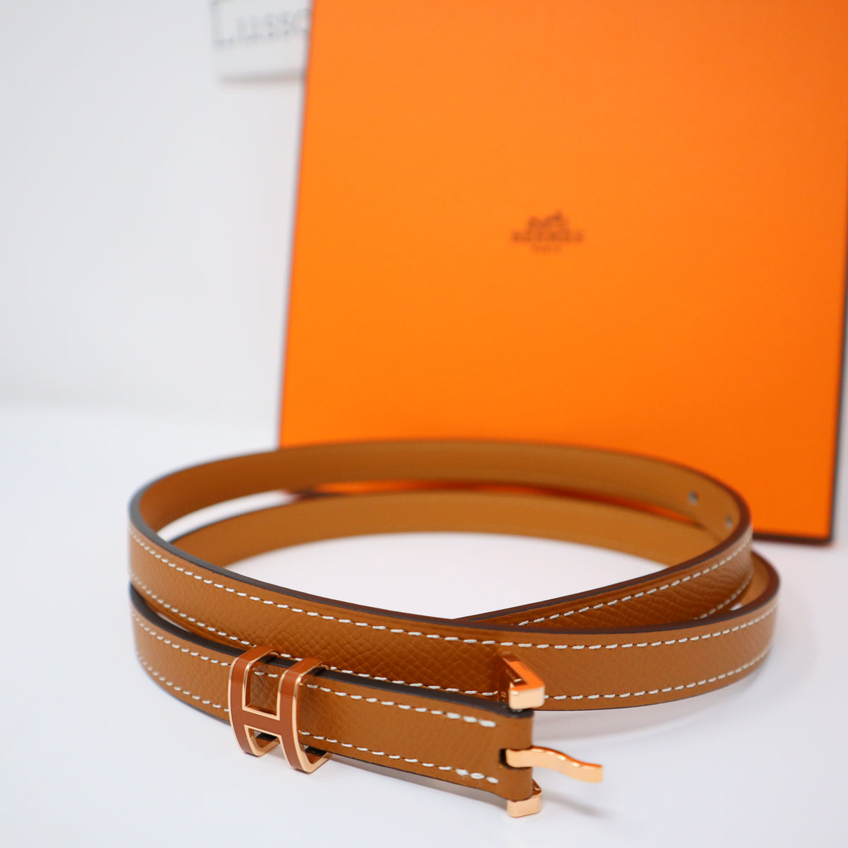 Hermès Gold Pop H Belt with Mauve Pale and Palladium Hardware 75cm