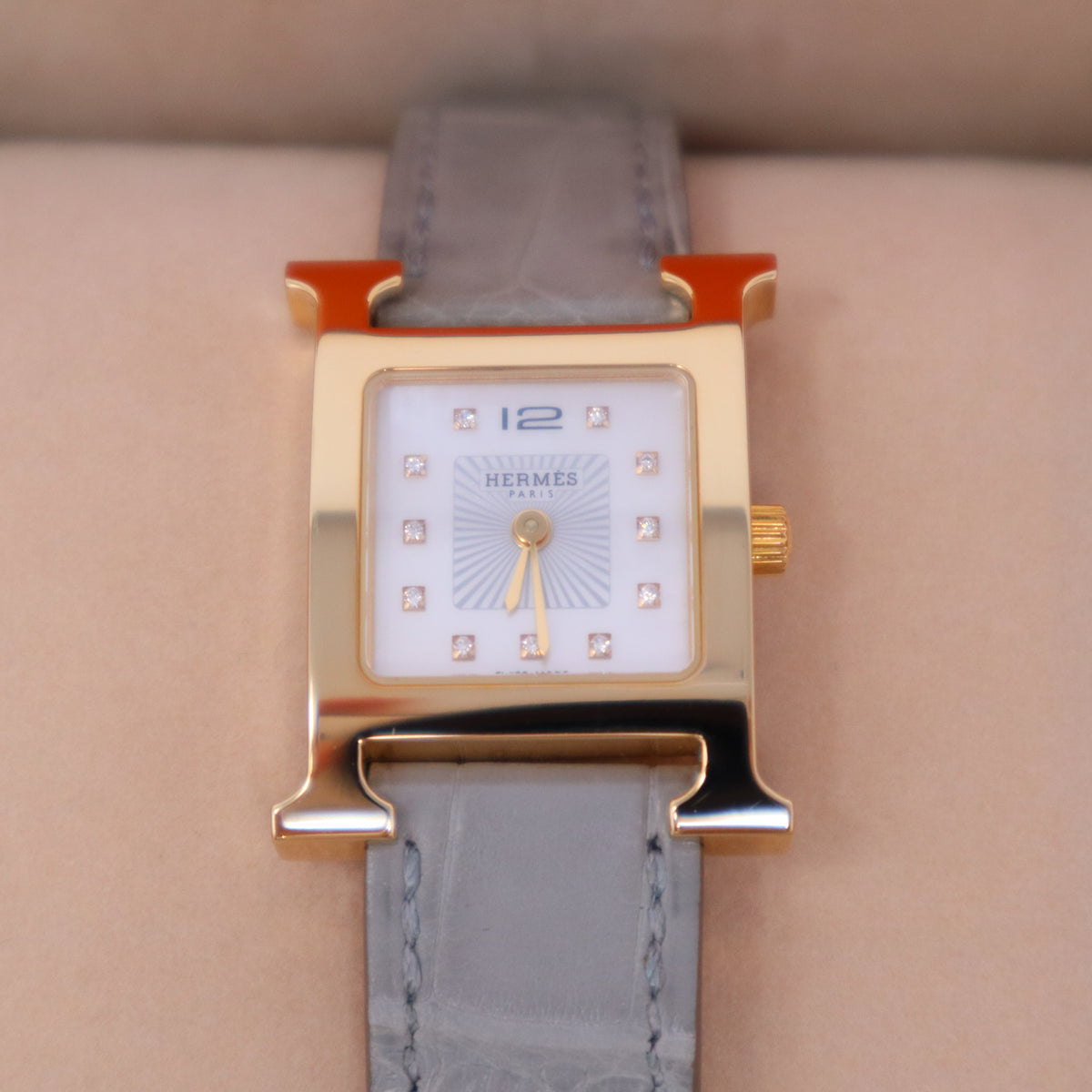 Brand new hermes Heure H 21mm rose gold watch diamond Pre-Owned Hermes Heure H Quartz Watch Clous de Paris Hobnail  main image 2
