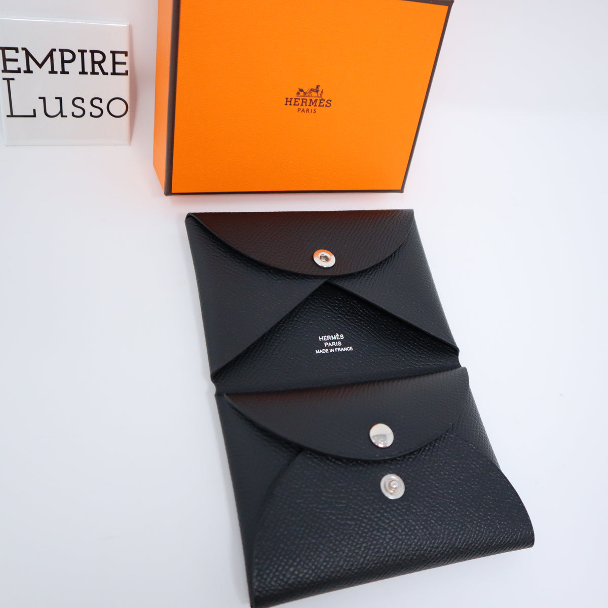 Hermes　Calvi Duo　Black　Epsom leather　Silver hardware