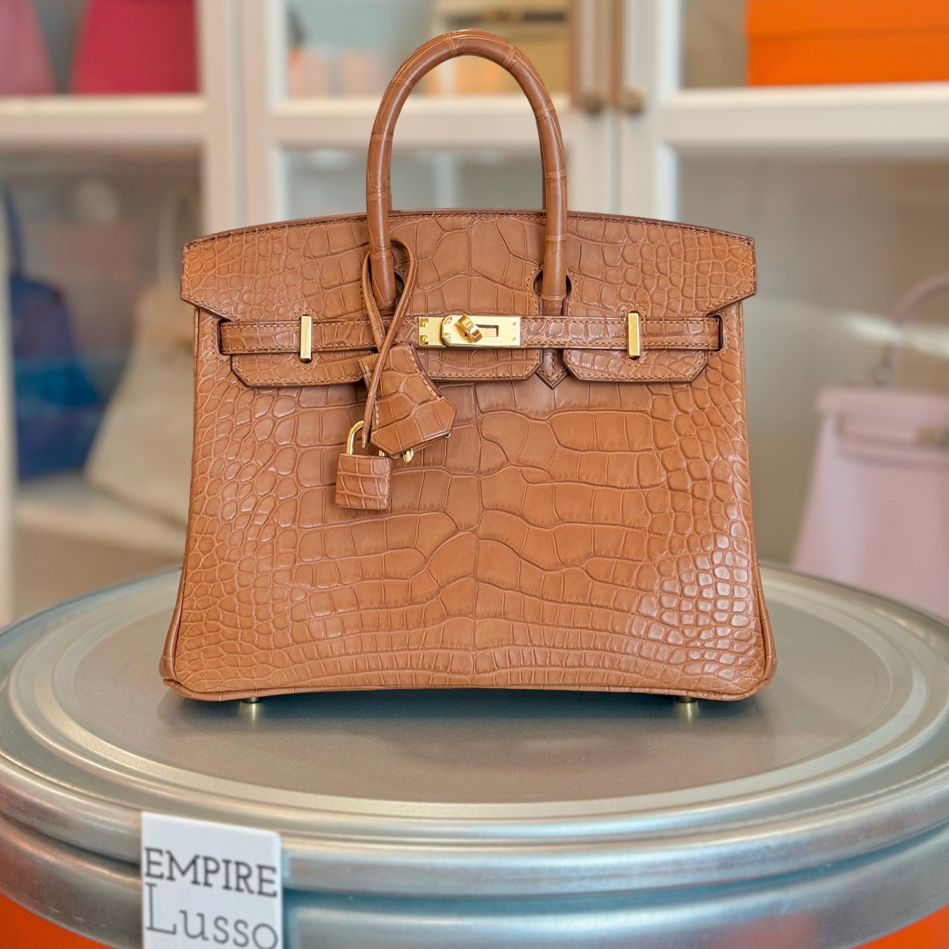 NEW HERMES BIRKIN 25 CM GOLD MATTE ALLIGATOR LEATHER GOLD HARDWARE GHW HOT