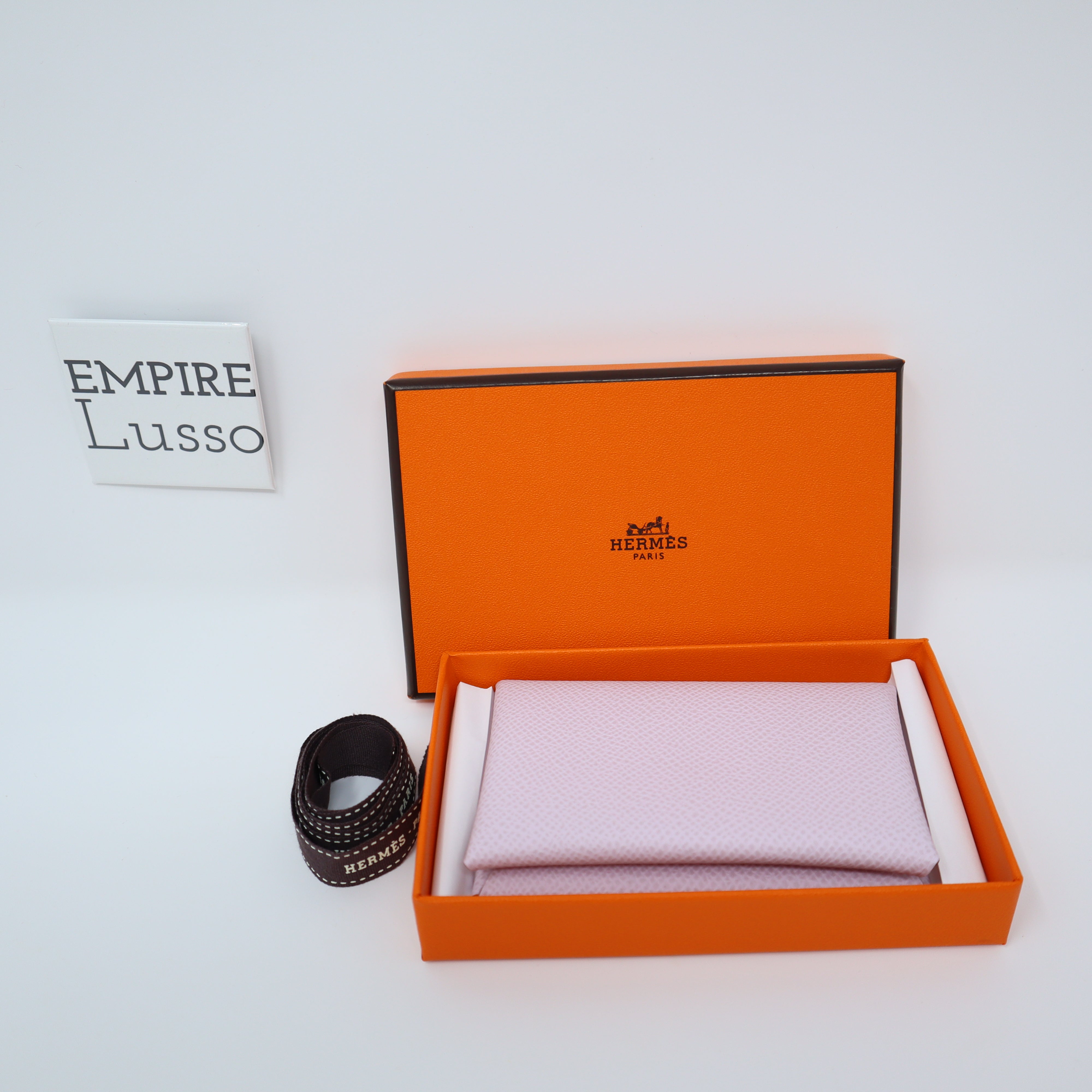 New With box Hermes calvi duo Leather Epsom card holder Pink