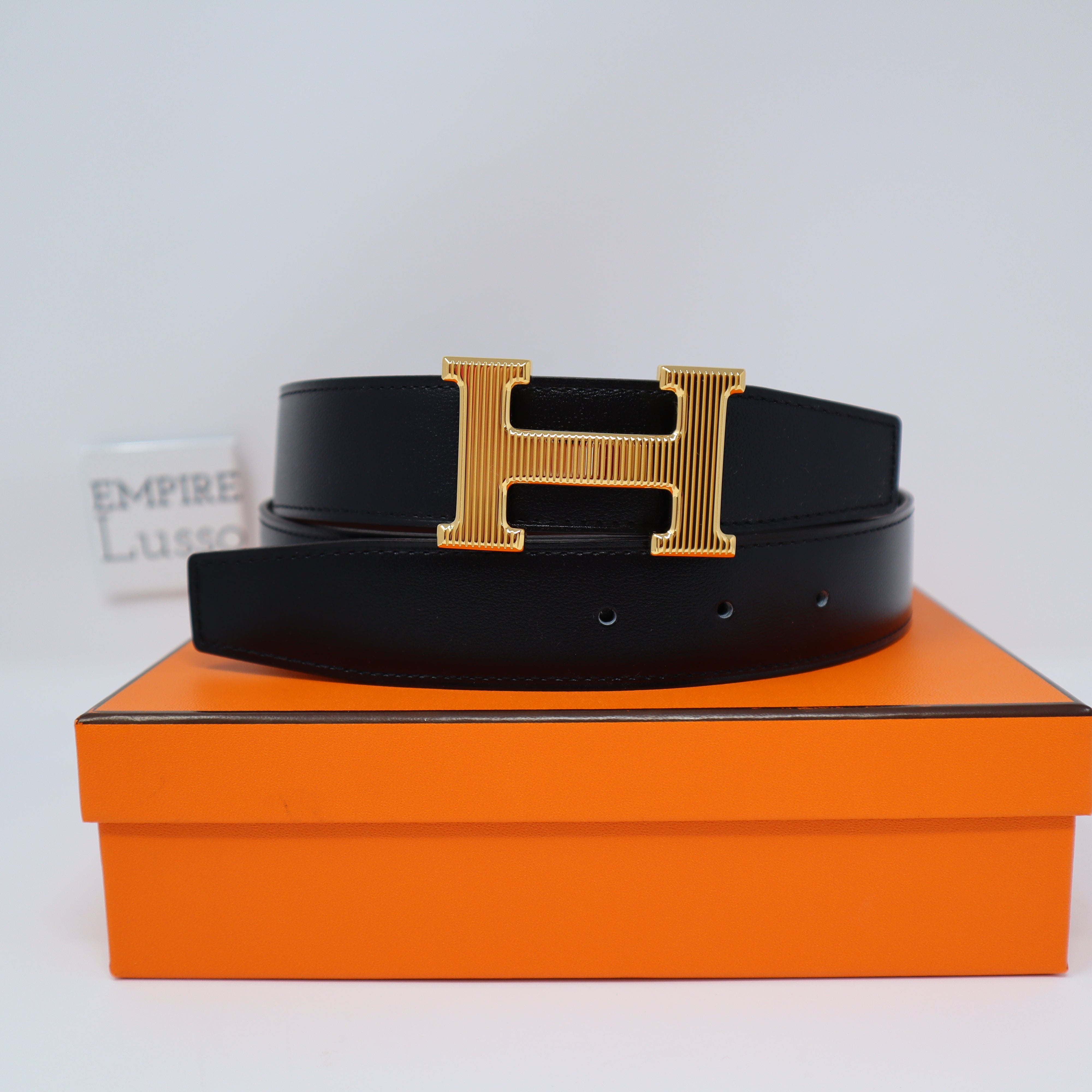 Hermès RARE NEW REVERSIBLE HERMES BELT 90 32 MM BUCKLE H SHAPED LEATHER BOX  BLACK BELT ref.329301 - Joli Closet