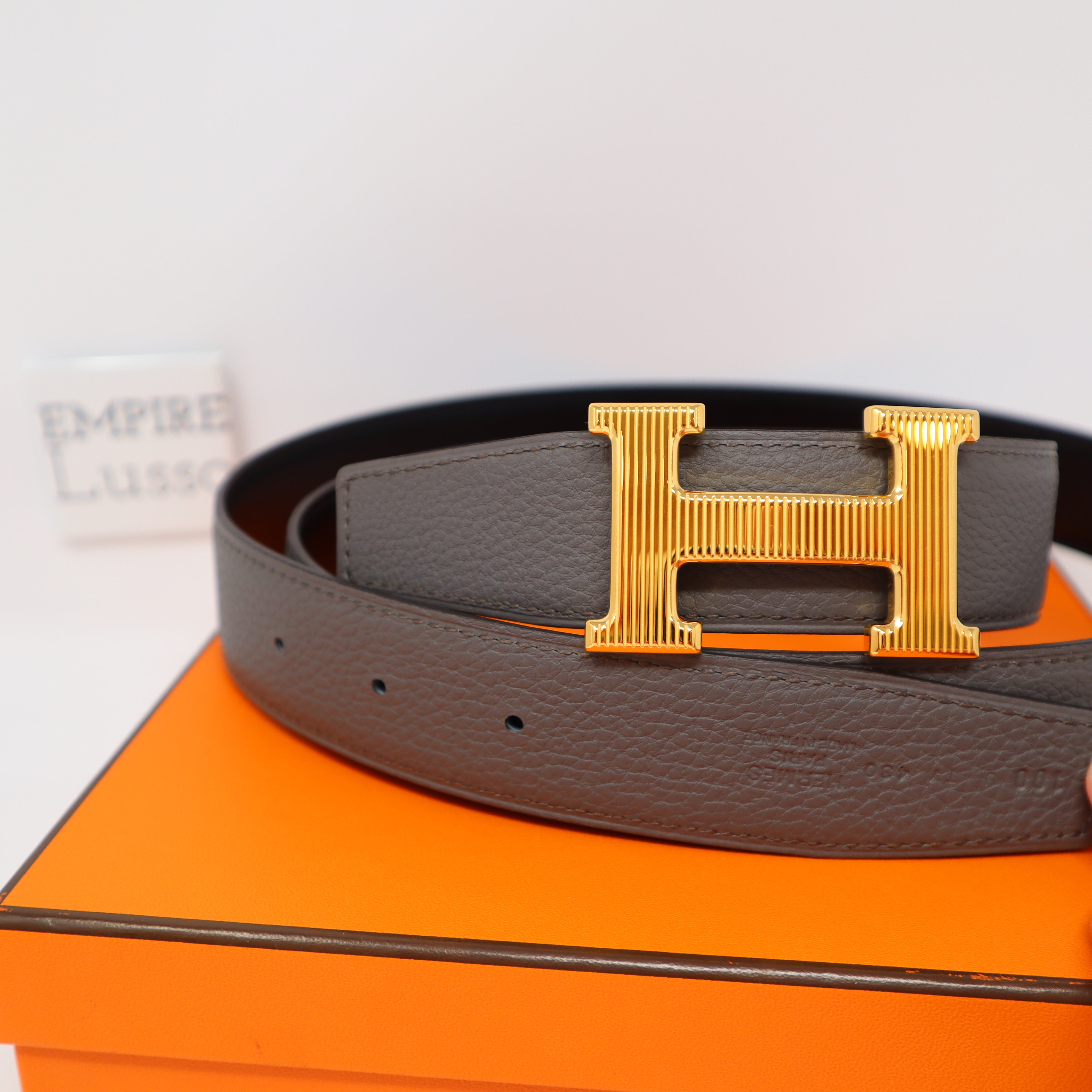 Hermès Black and Etoupe Reversible Belt Strap 32mm