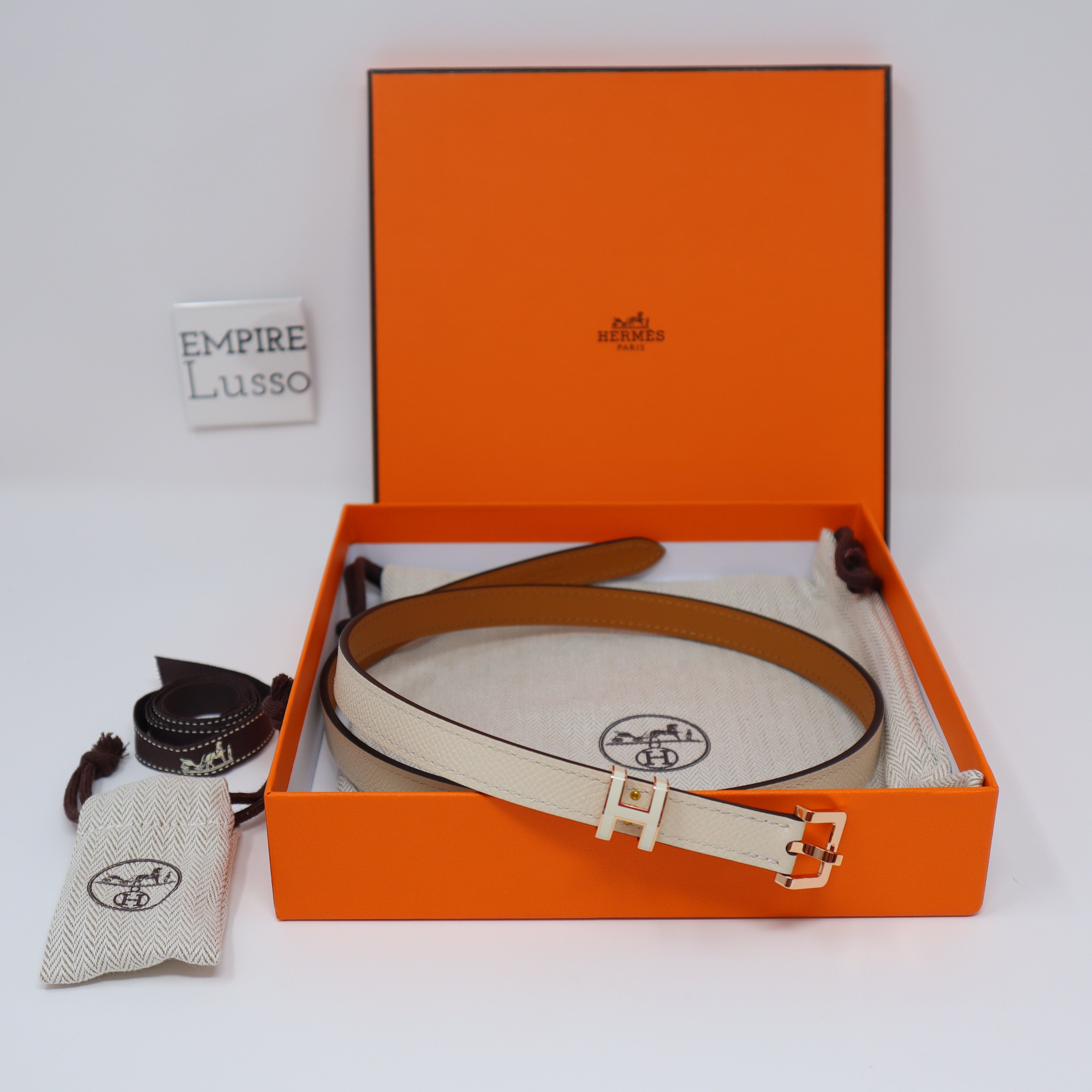 Hermes Pop H Belt Craie Rose Gold Hardware 70