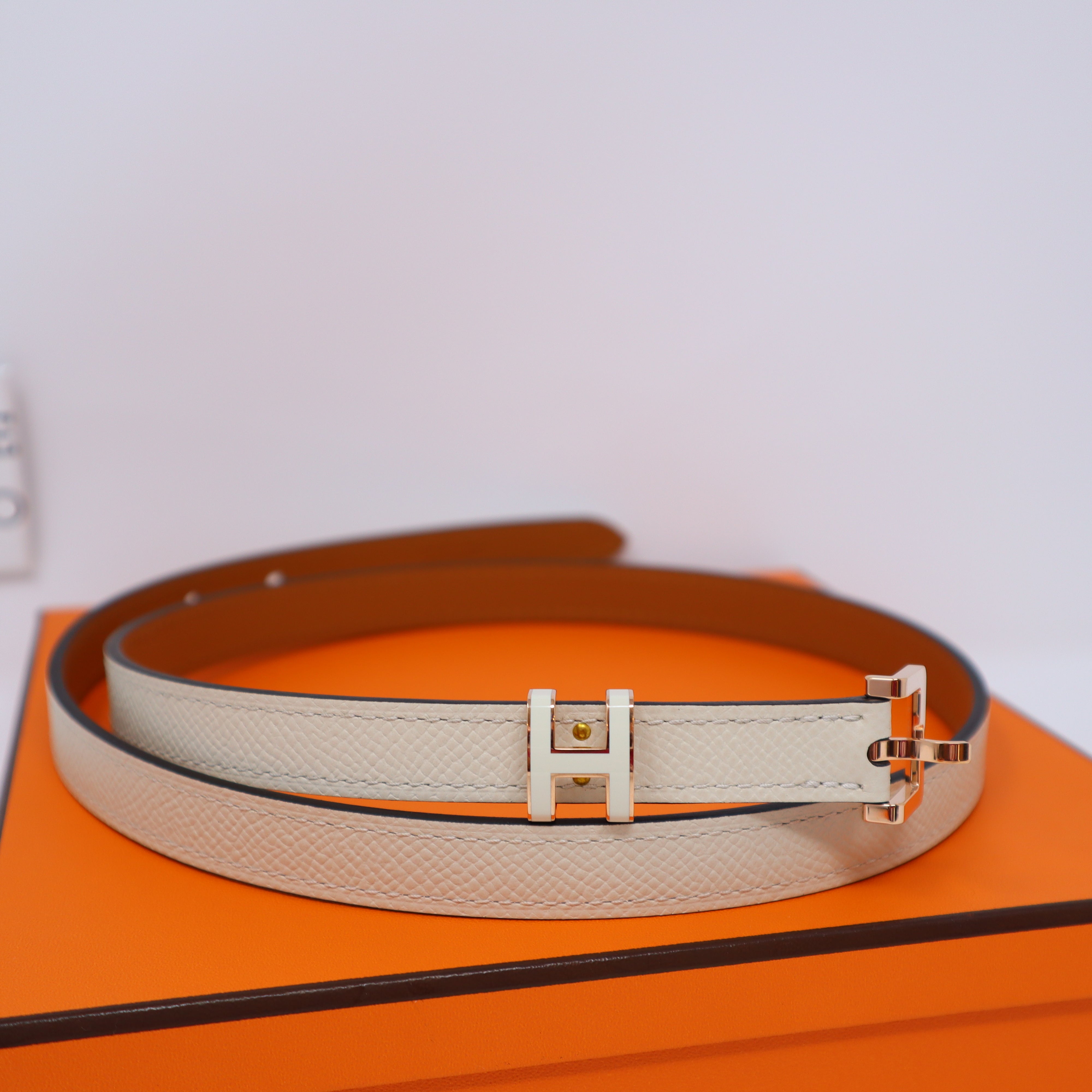 Hermes Pop H Belt Craie Rose Gold Hardware 70