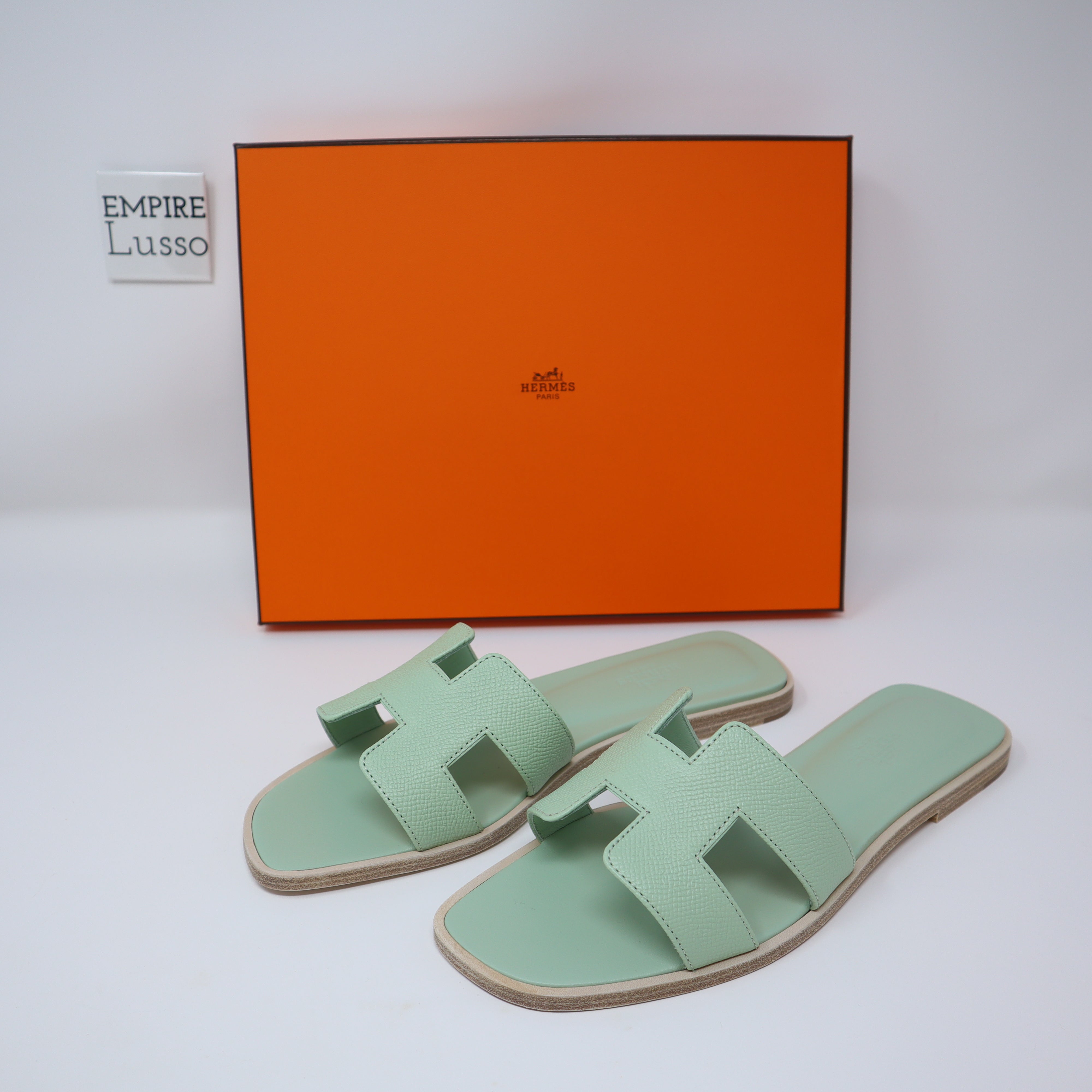 HERMES Epsom Oran Sandals 37 Vert Jade 1268231