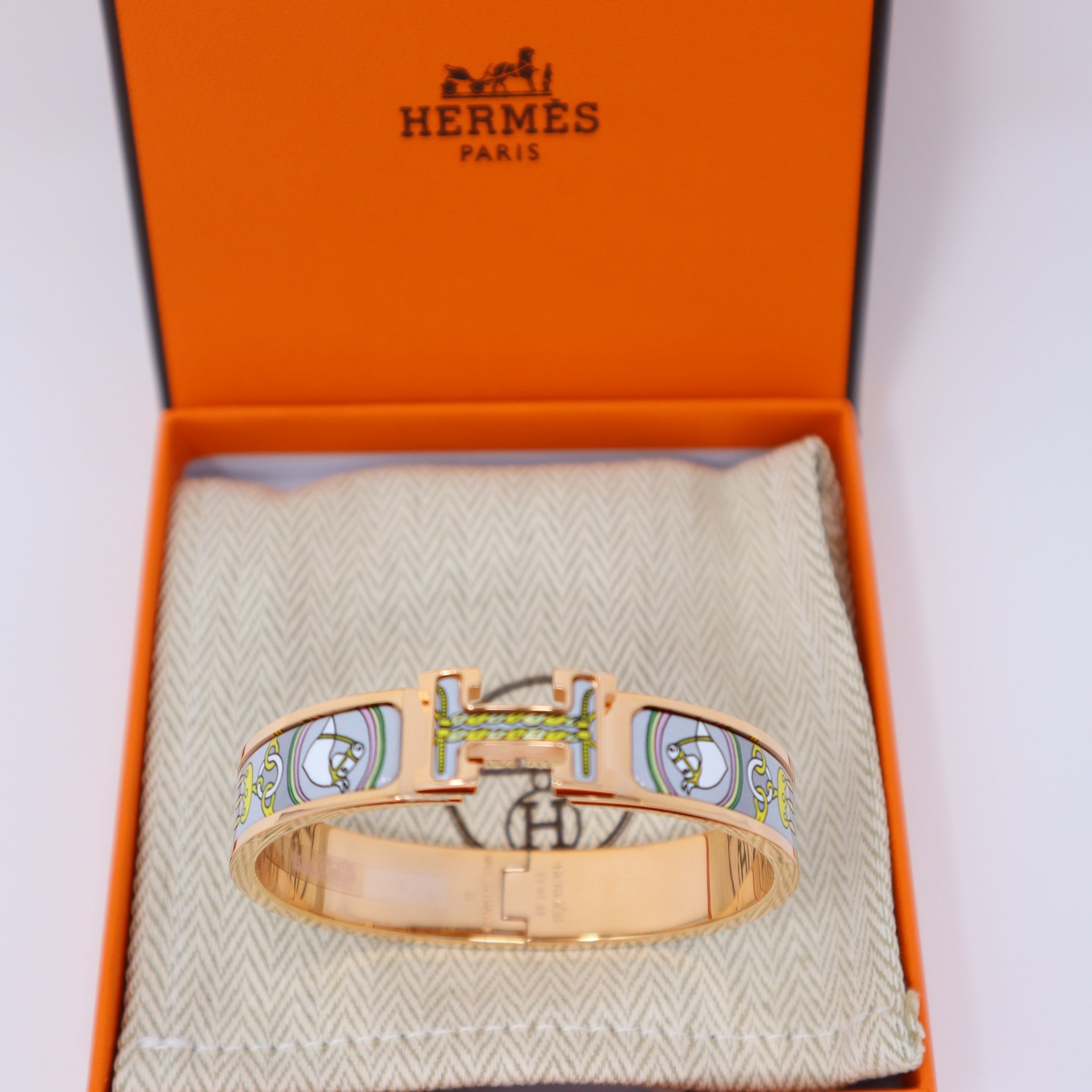 NEW HERMES CLIC H Printed Clic Bouquets Selliers Bracelet