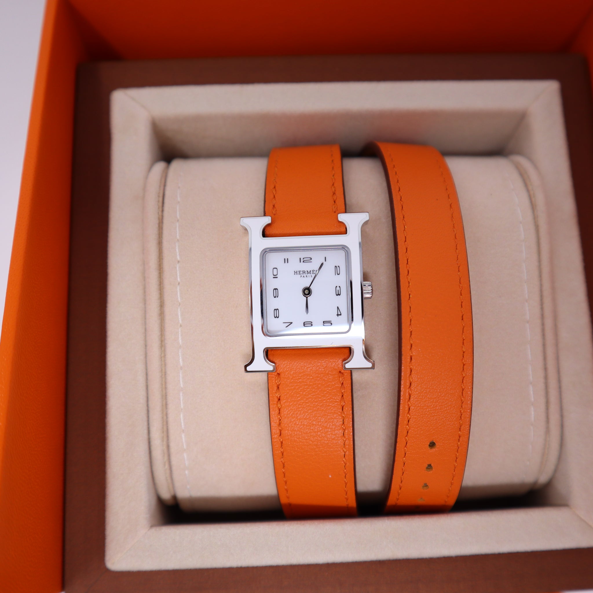 $3475 NEW HERMES Watch H HEURE 25MM Steel White Lacq Dial