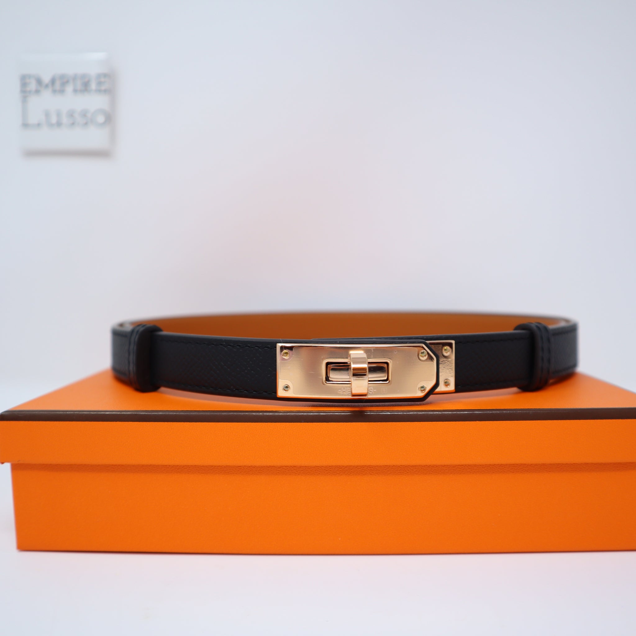 NEW HERMES BELT KELLY 18 Belt Epsom Black Rose Gold Hardware  display picture 3