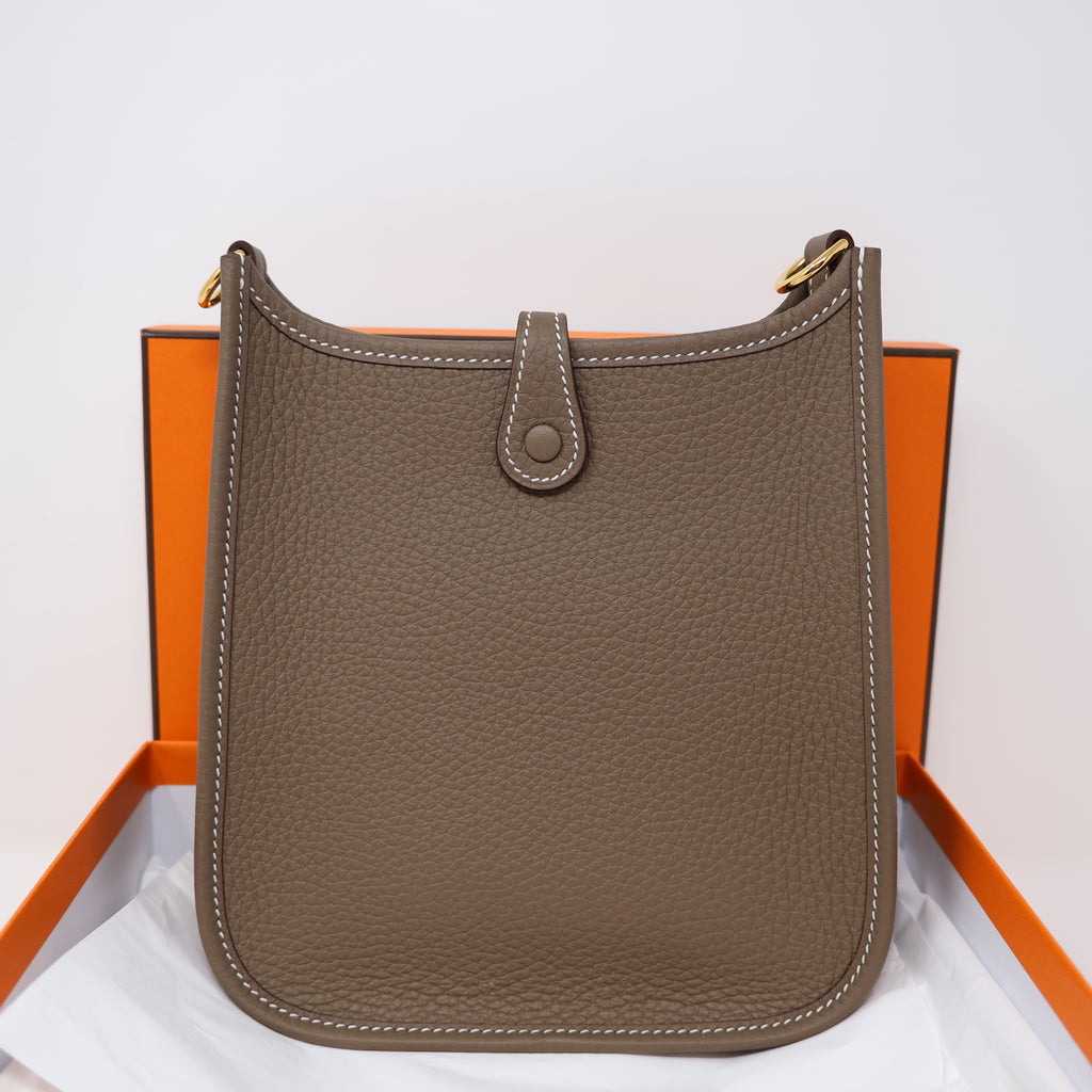NEW HERMES EVELYN CLEMENCE MINI TPM ETOUPE GOLD HARDWARE W STAMP