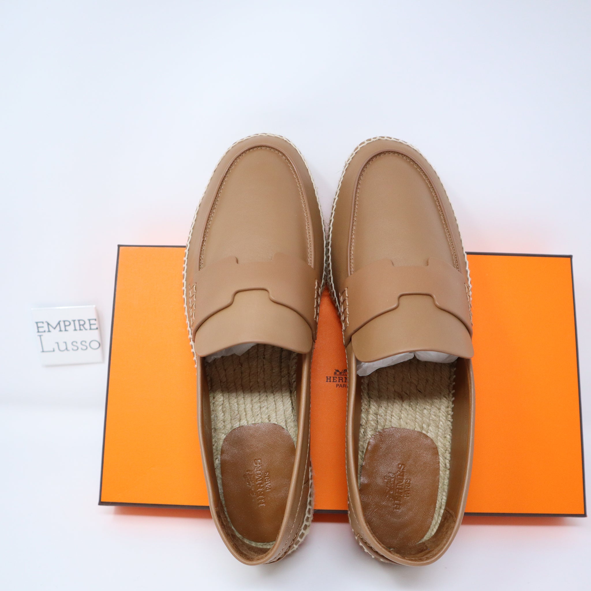 Hermes- Men\'s loafers/espadrille Dress Shoes $700 43 NEW HERMES MEN Trip espadrille Naturel Brown Gold  main image 2