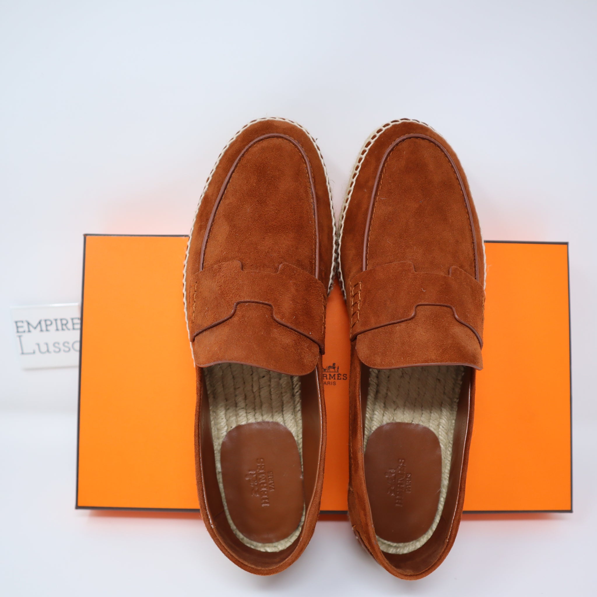 Hermes Cognac Leather Espadrille Penny Loafers Hermès Trip Suede Espadrilles - Brown Espadrilles, Shoes  main image 4