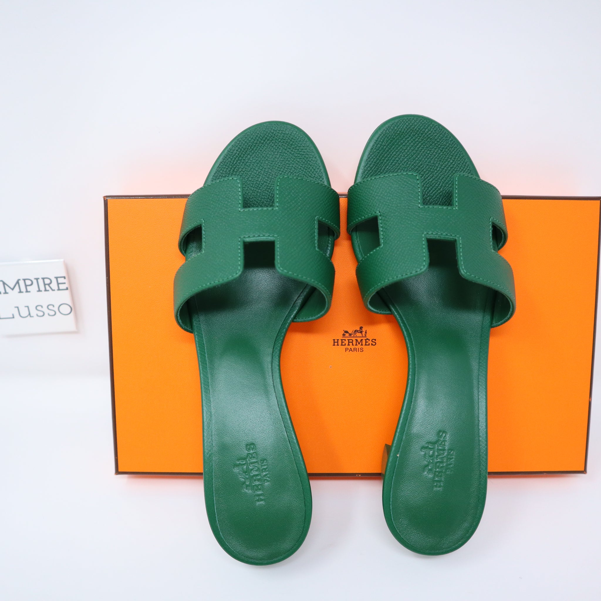 36.5 HERMES ORAN OASIS H SANDALS HEEL CLASSIC Epsom Cactus Green