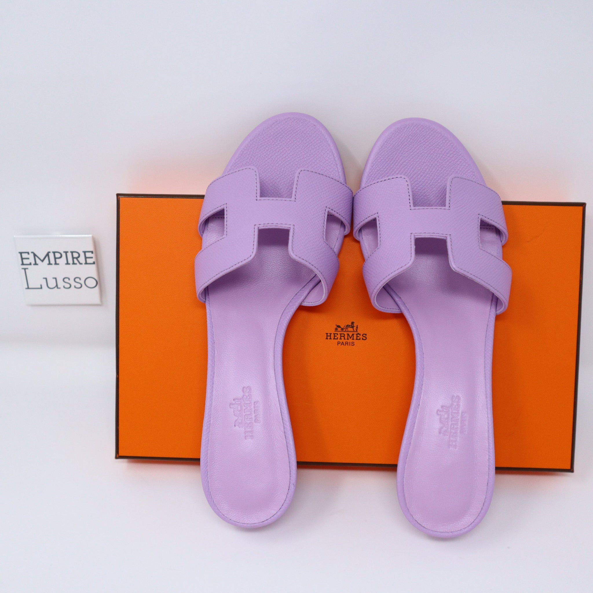 37.5 HERMES ORAN OASIS H SANDALS HEEL CLASSIC Epsom Violet 