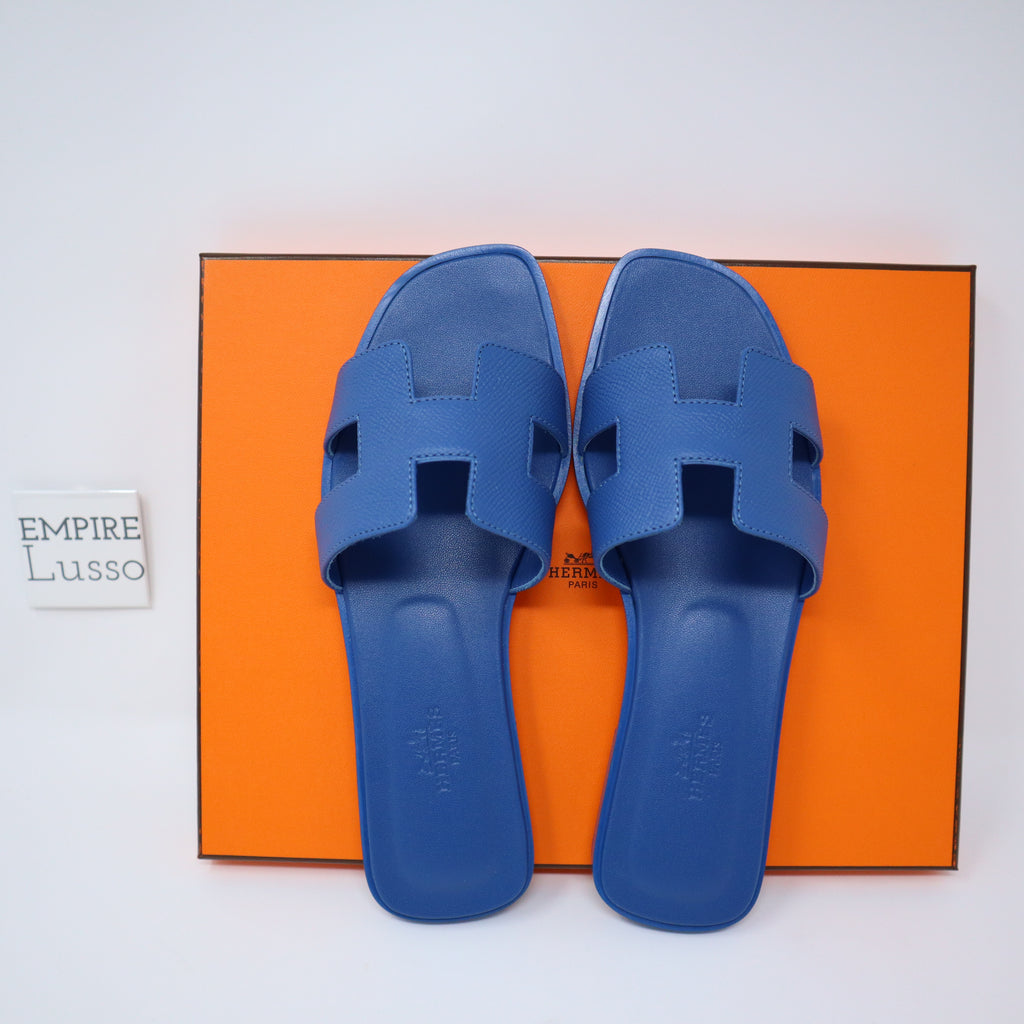 Hermes Slippers Oran H sandal slides mules women shoes royal blue