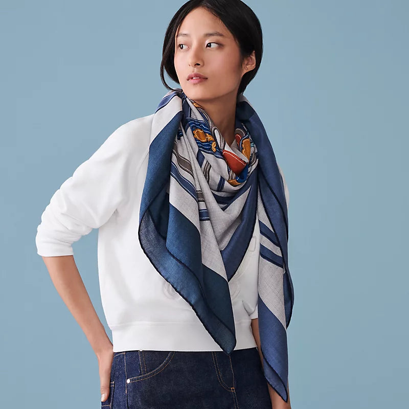 HERMES CASHMERE SHAWL 140 SCARF 55 Brides de Gala Applique Pique