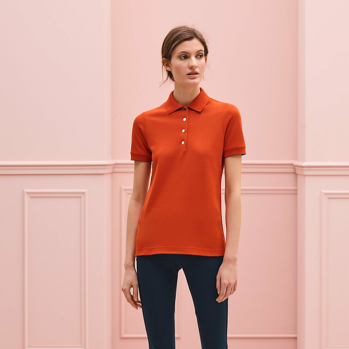 NEW HERMES WOMEN T SHIRT DOUBLE JEU TECHNICAL POLO SMALL FEU