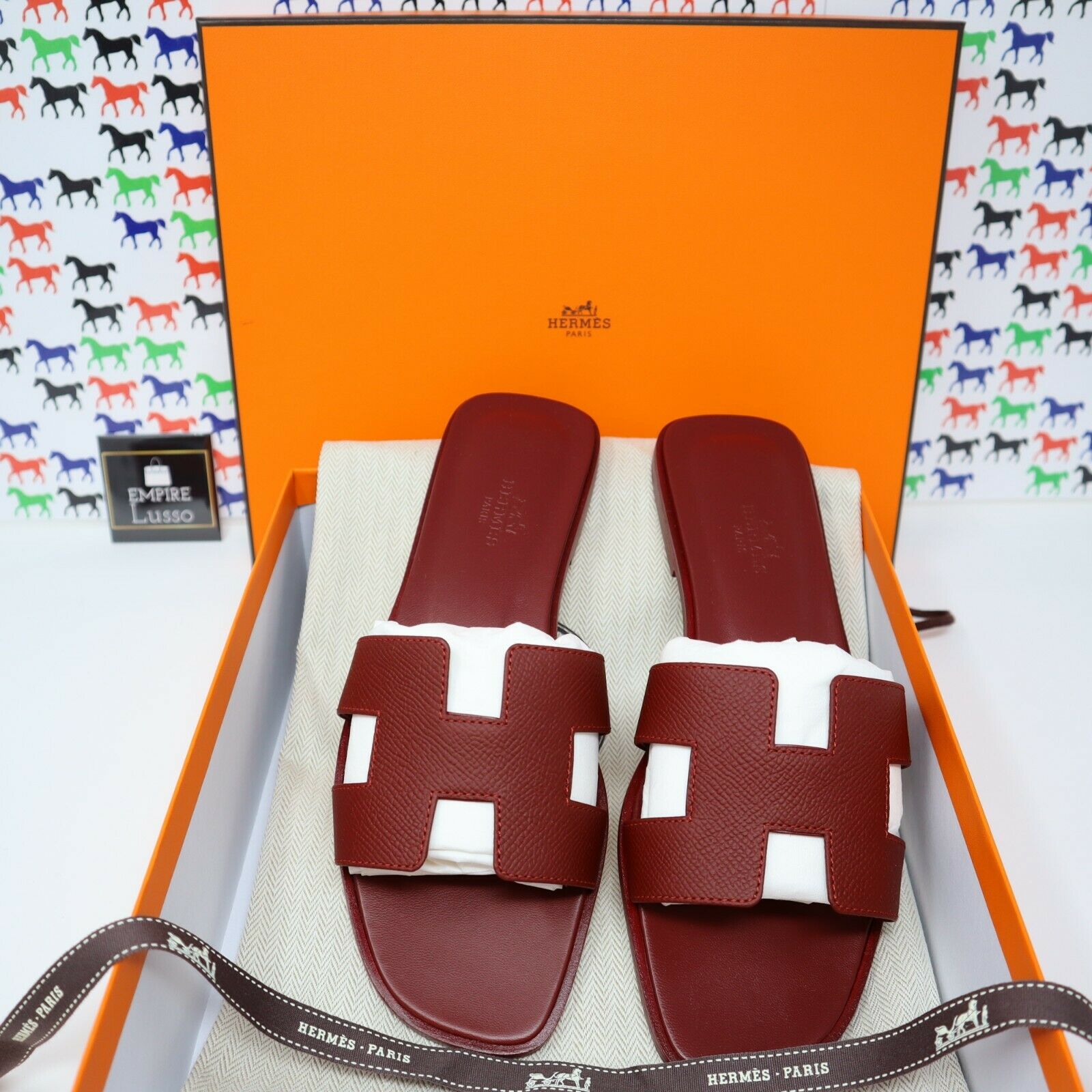 Brand New 2023 Hermes Oran Sandals Leather Rouge Jaipur 41.5 Authentic