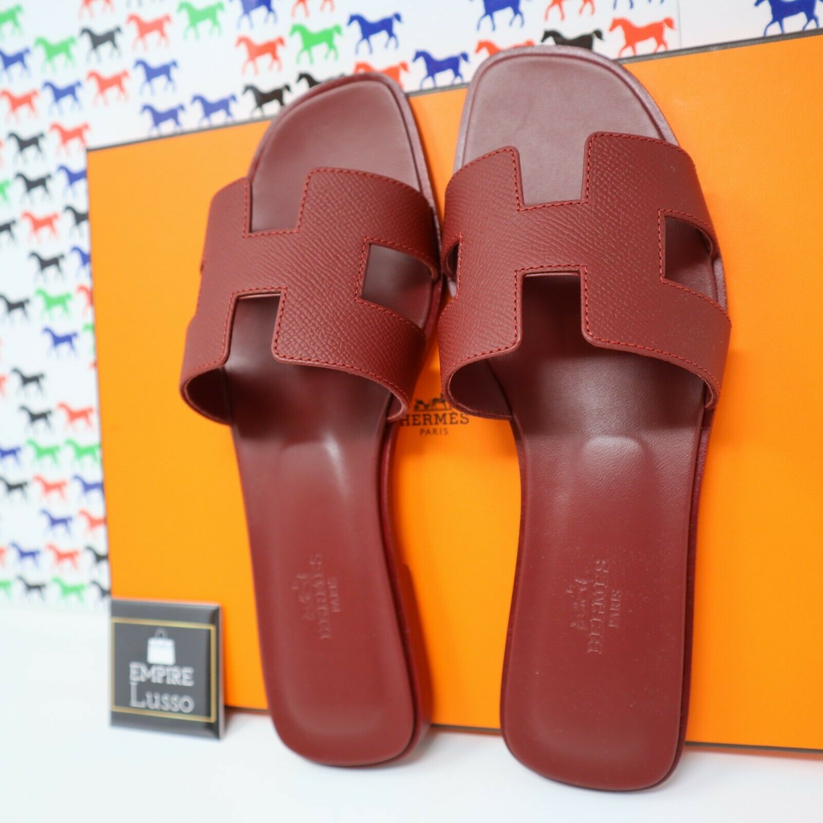 100% Authentic Hermes Oran Epsom Red Sandals