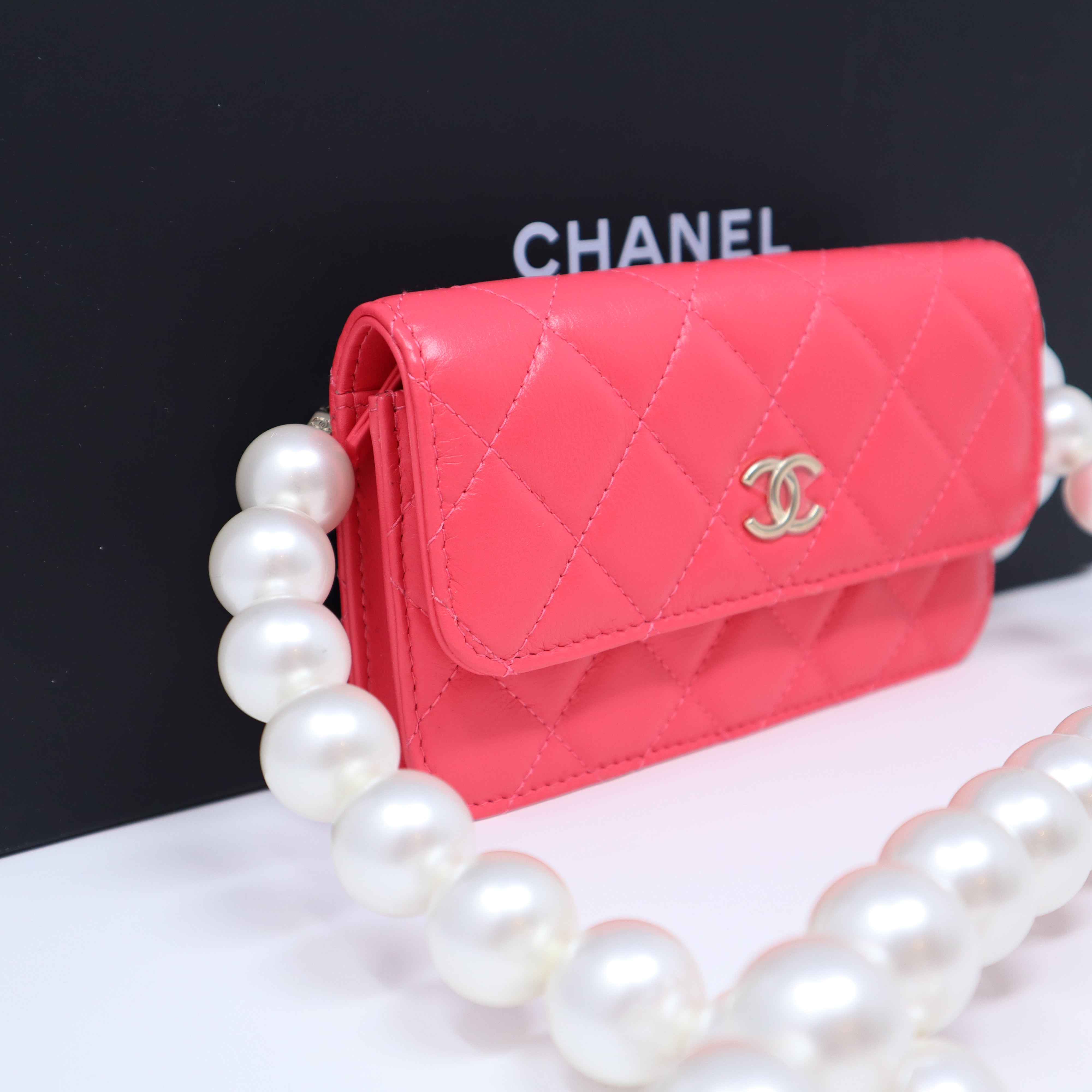 NEW CHANEL CLUTCH WITH PEARL PINK CALFSKIN LEATHER BAG GOLD HW