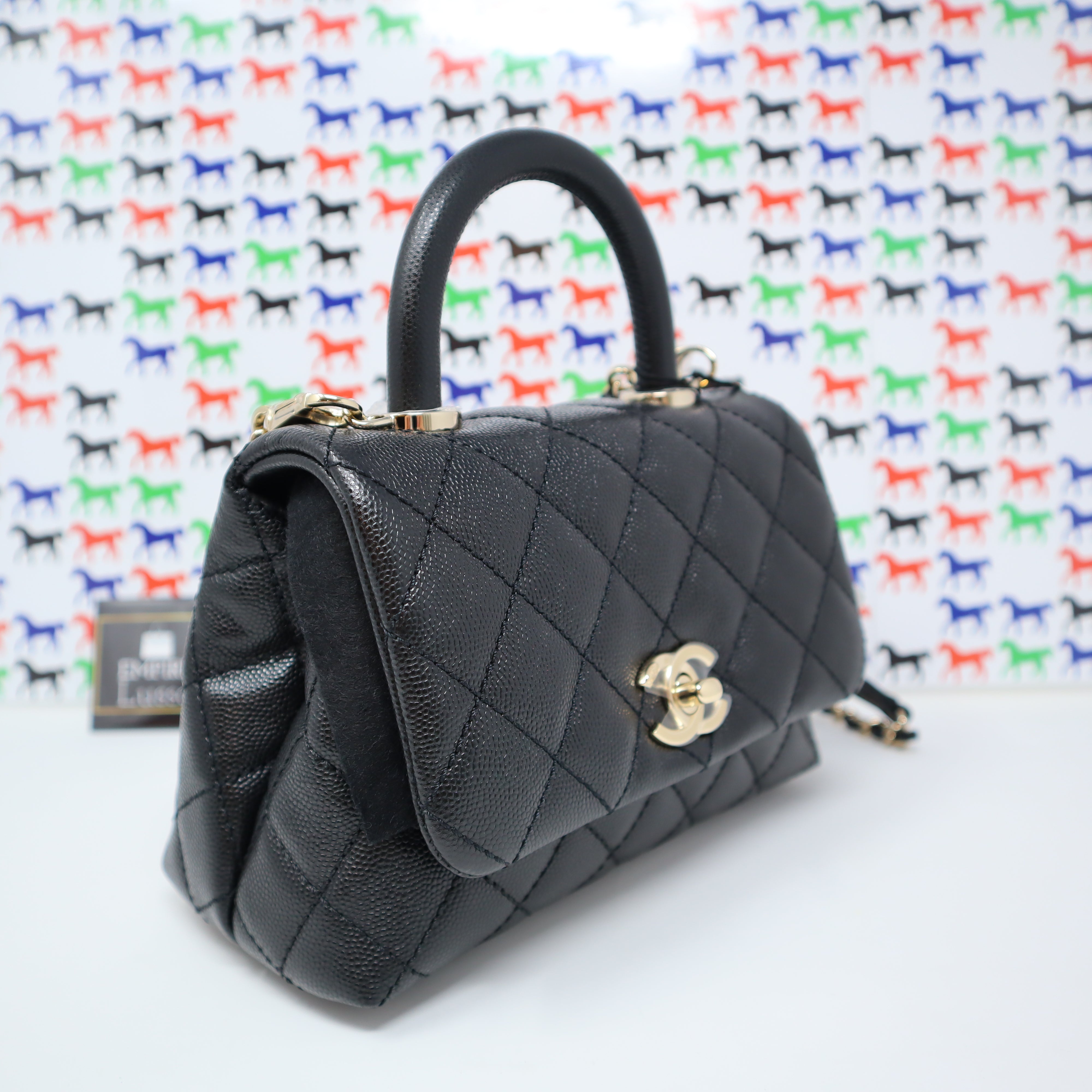 CHANEL CAVIAR QUILTED EXTRA MINI COCO HANDLE FLAP BLACK GOLD HARDWARE –  Empire Lusso