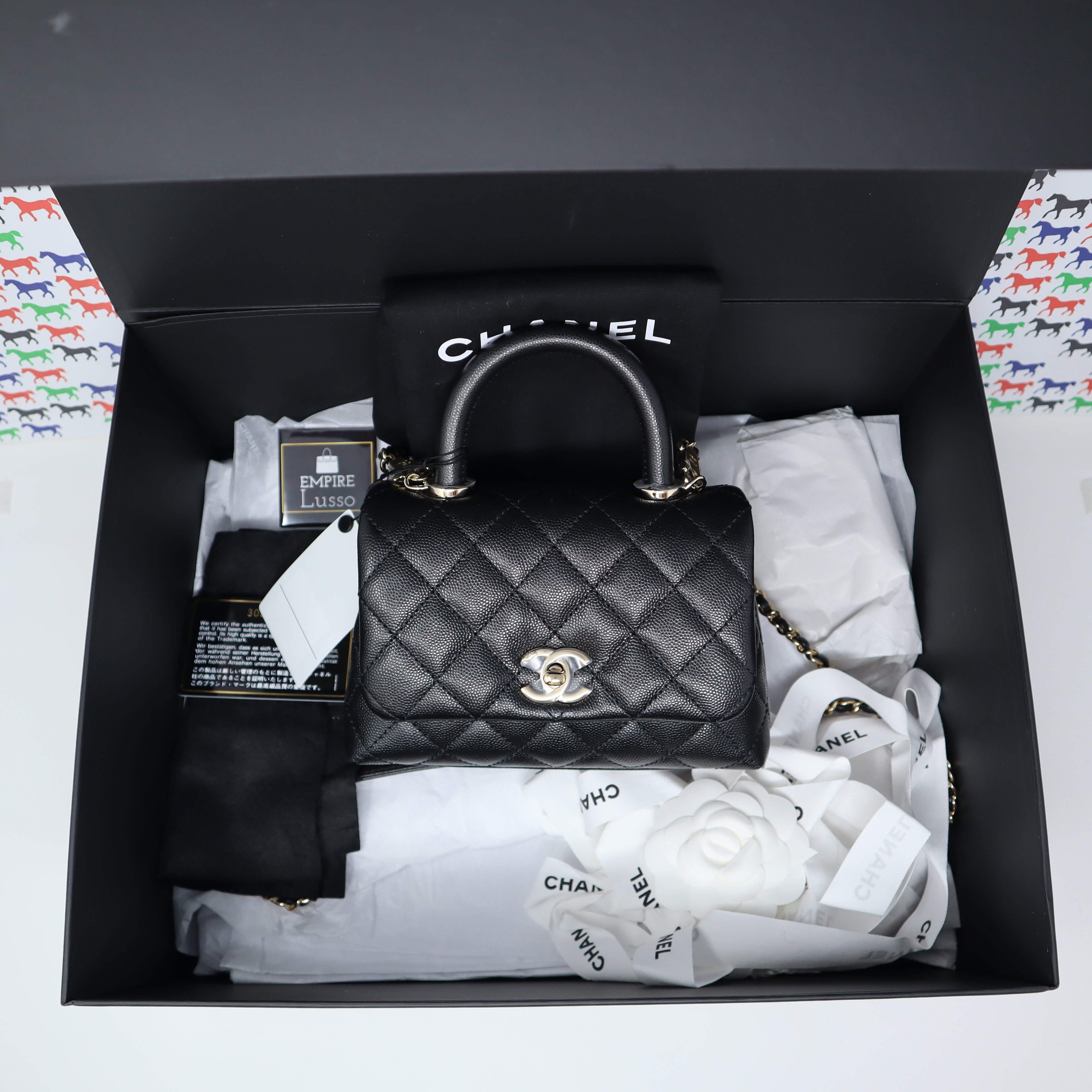 CHANEL 21A Strass Handle Charcoal Caffskin Extra Mini Coco Handle
