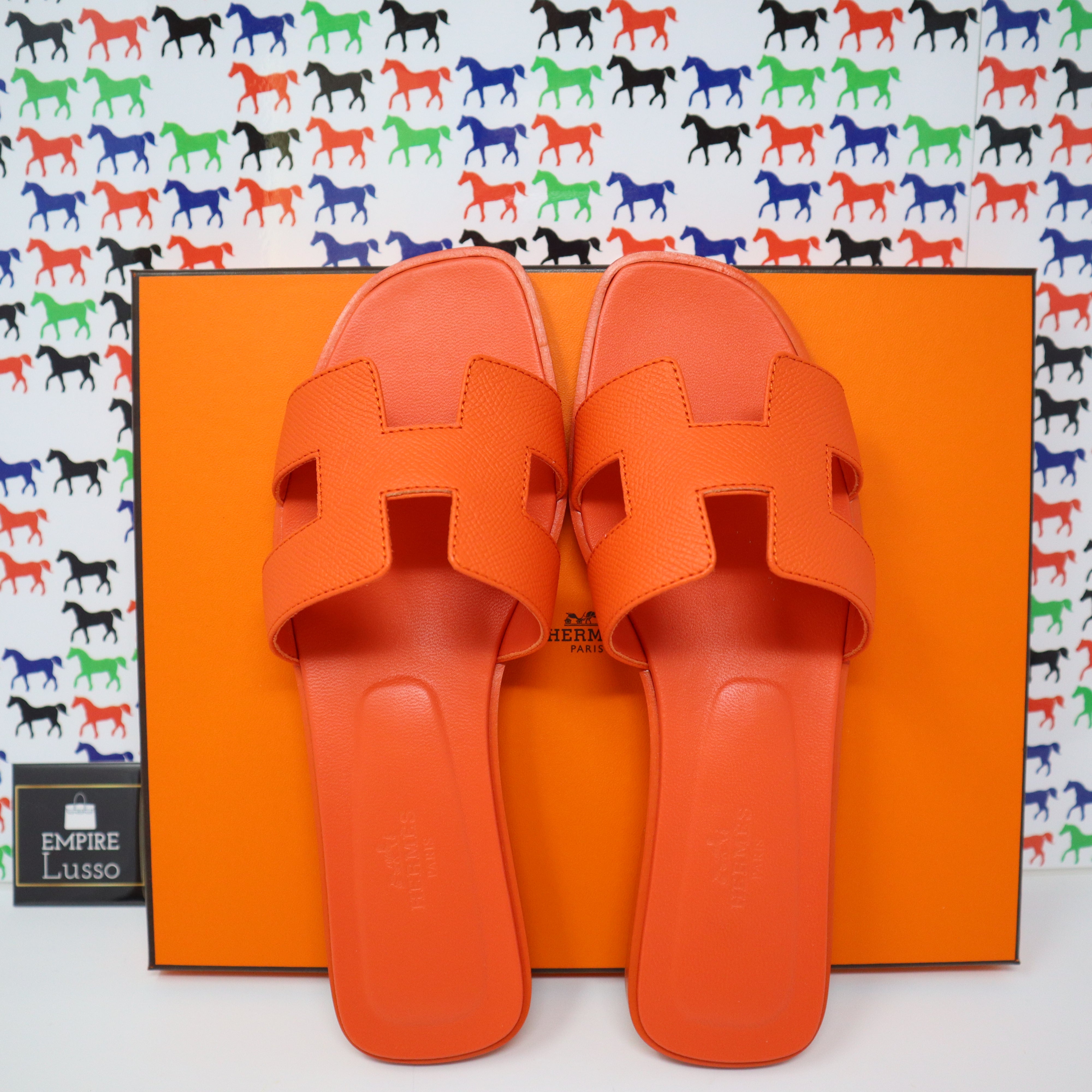 Original Oran H Sandals Calfskin Epsom Leather Slippers