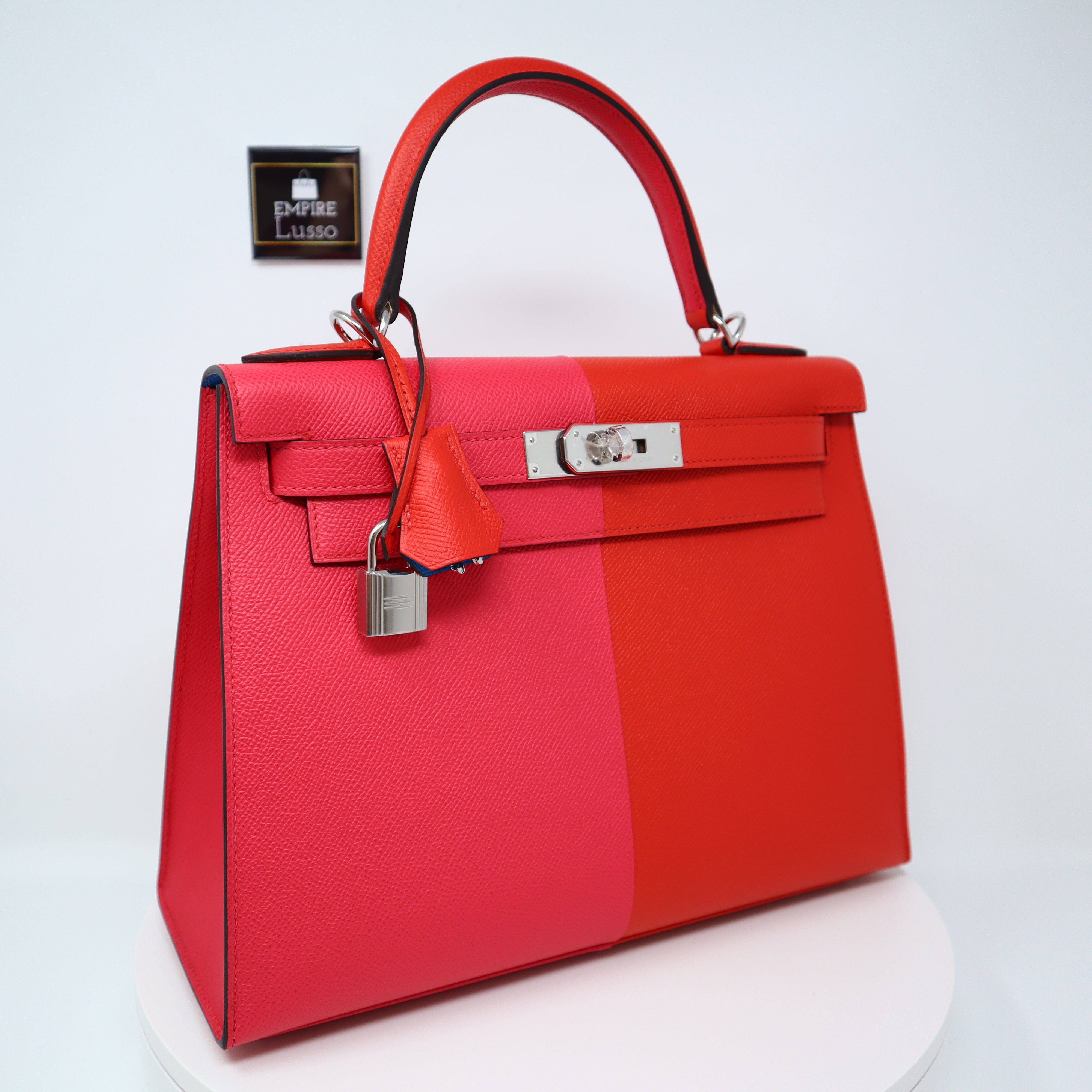HERMES Mini Kelly II Bag Rouge Casaque Rose Extreme Bleu Zanzibar Epsom  Leather