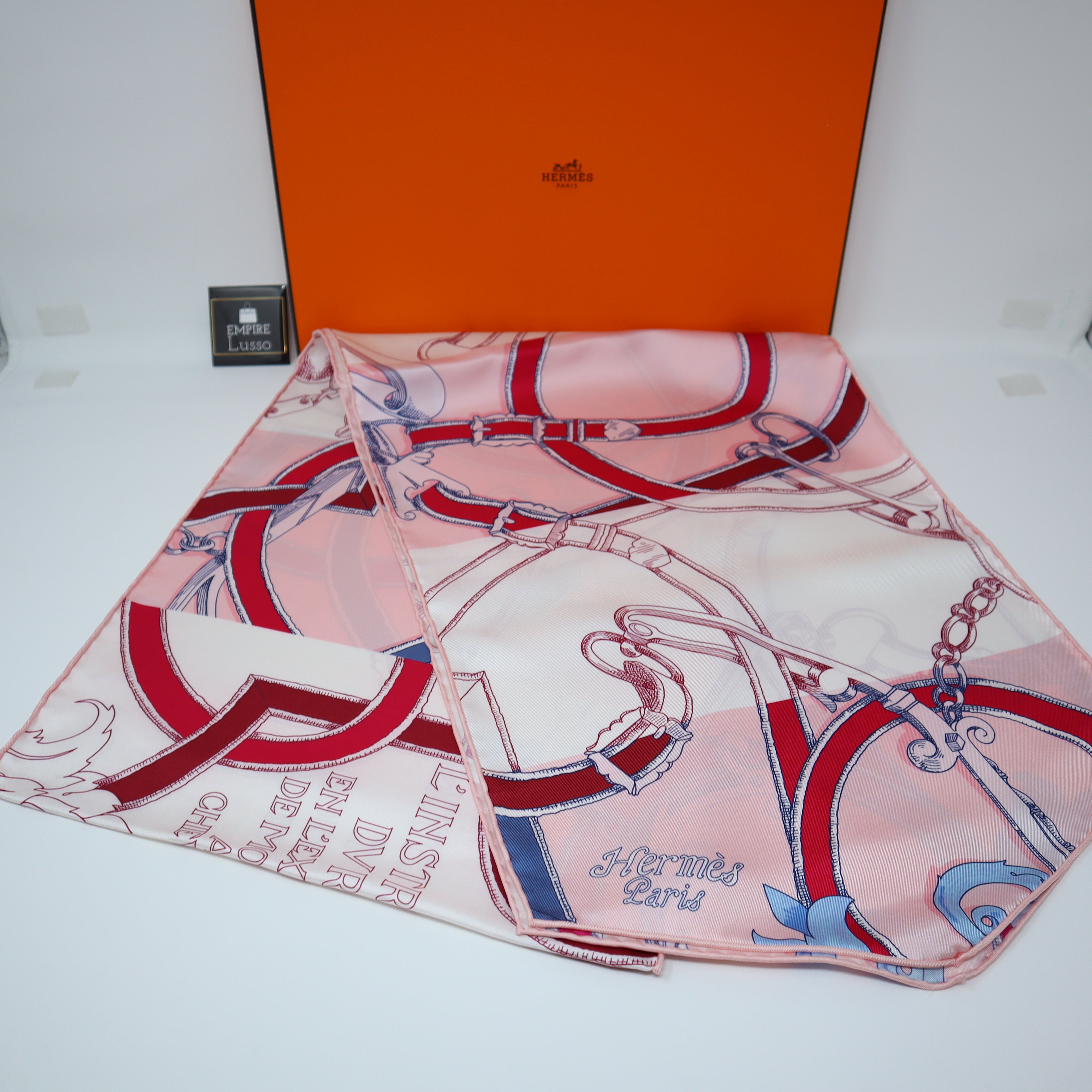 Hermes Twilly Rocabar Silk Scarf Rose Vif /Bordeaux Set of 2 – Mightychic