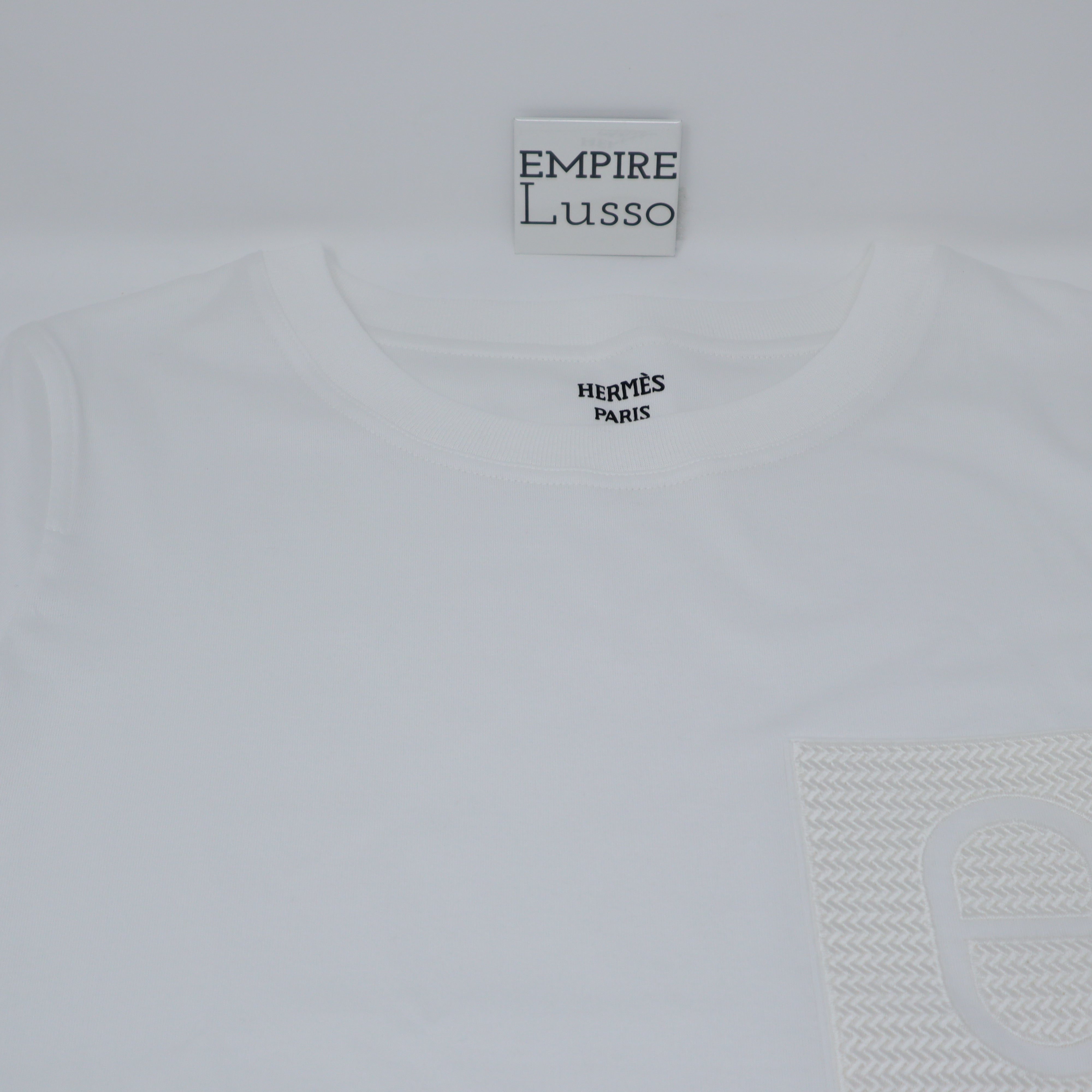 authentic Hermes SS2022 White T-shirt micro poche brodée - New with Tag,  Size 34
