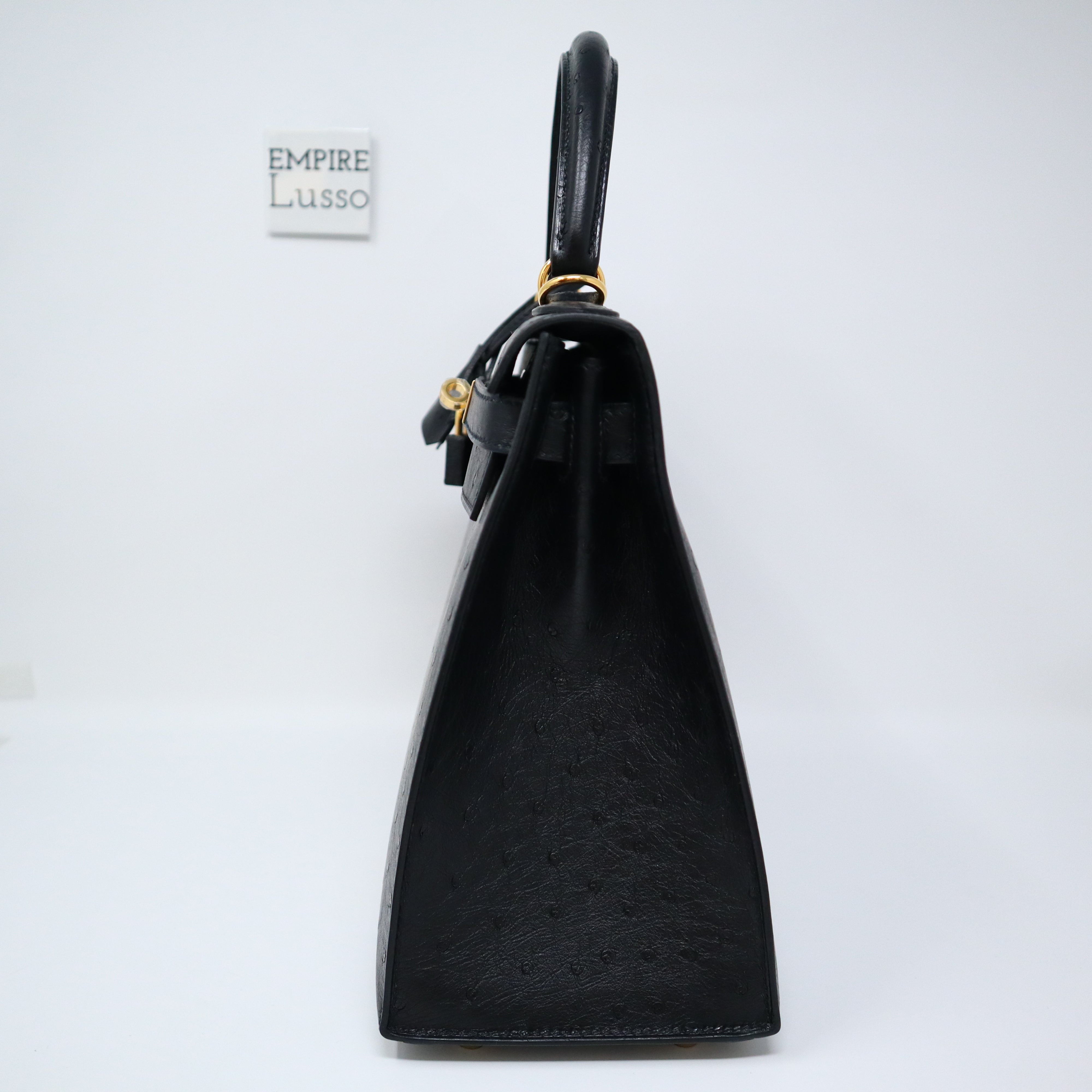 Hermès Kelly 20 Noir (Black) Sellier Ostrich Gold Hardware GHW