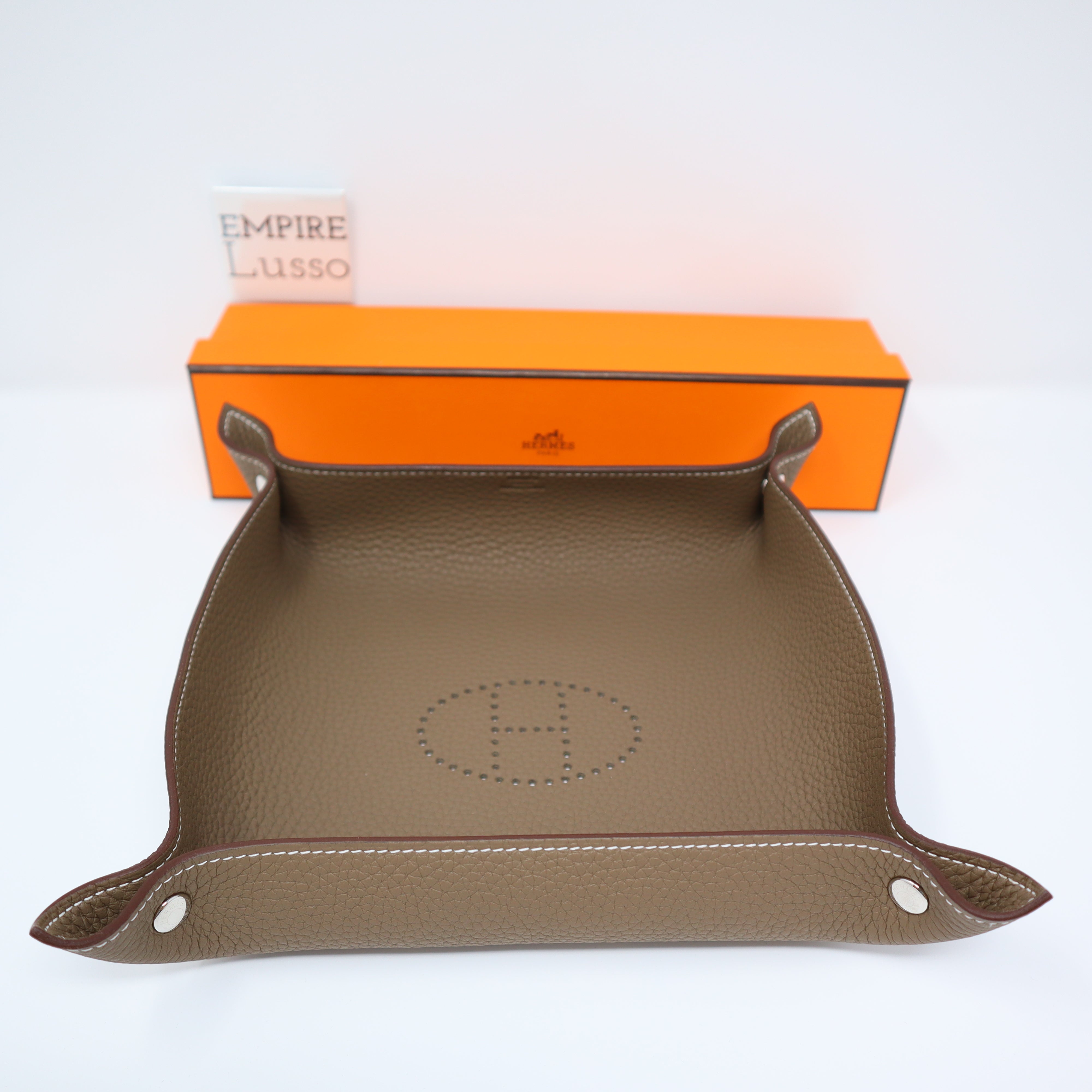 Hermes Leather Tray Accessory Case Valet Etoupe with Box Free Shipping