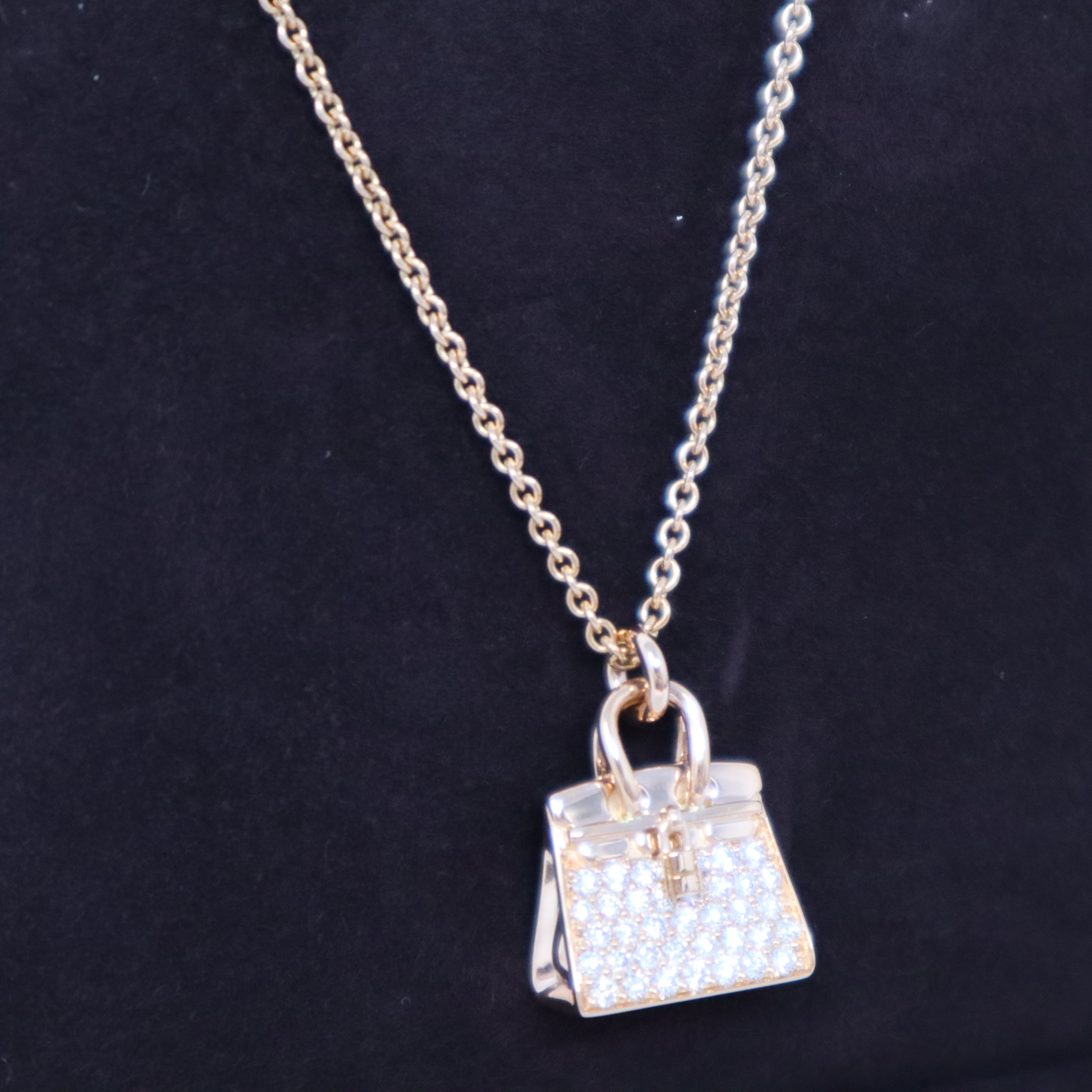 Hermes 18K Rose Gold Diamond Amulettes Cadenas Lock Pendant Necklace