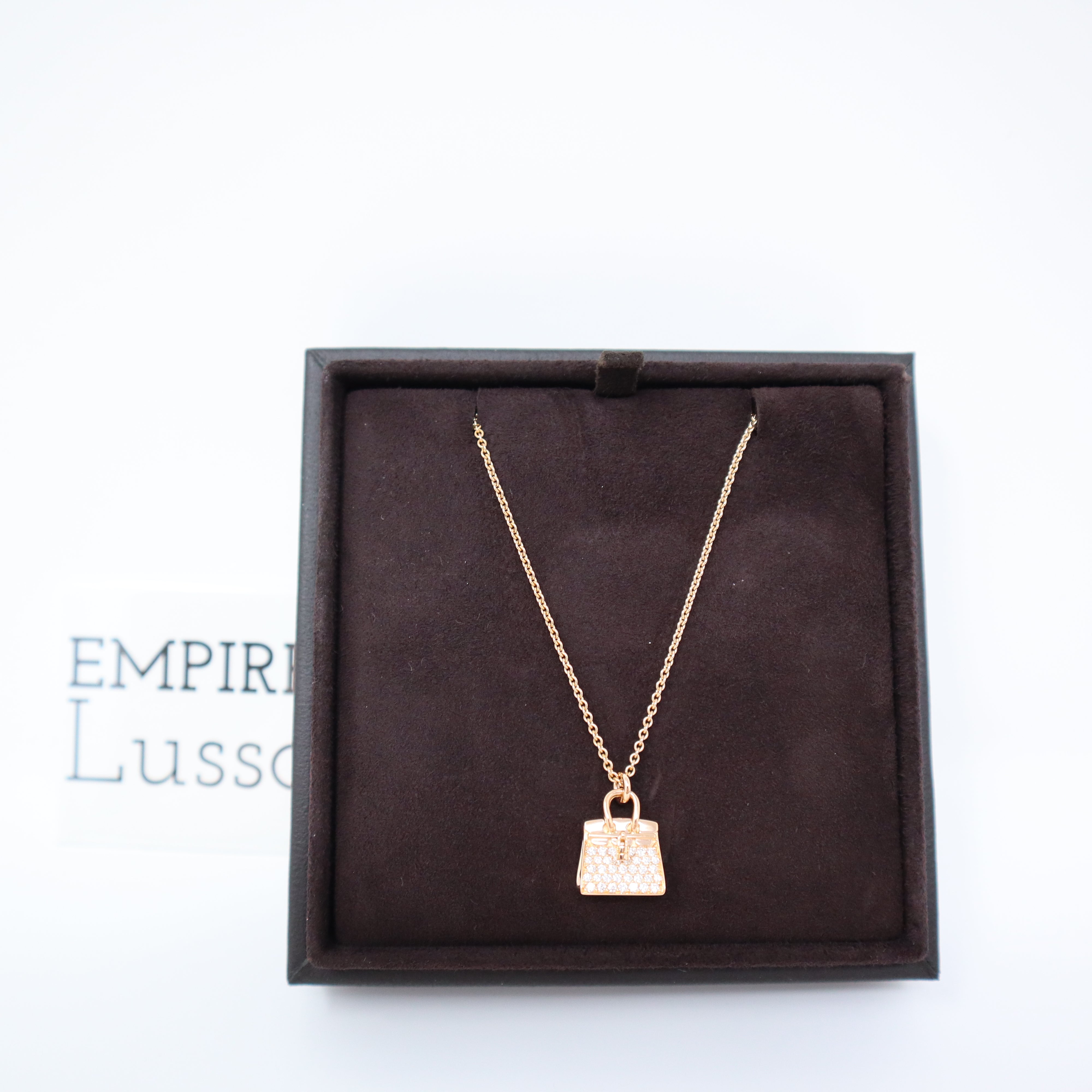 HERMES Necklace Amulet Birkin Bag Motif Pave Diamond 750(18K) White Gold