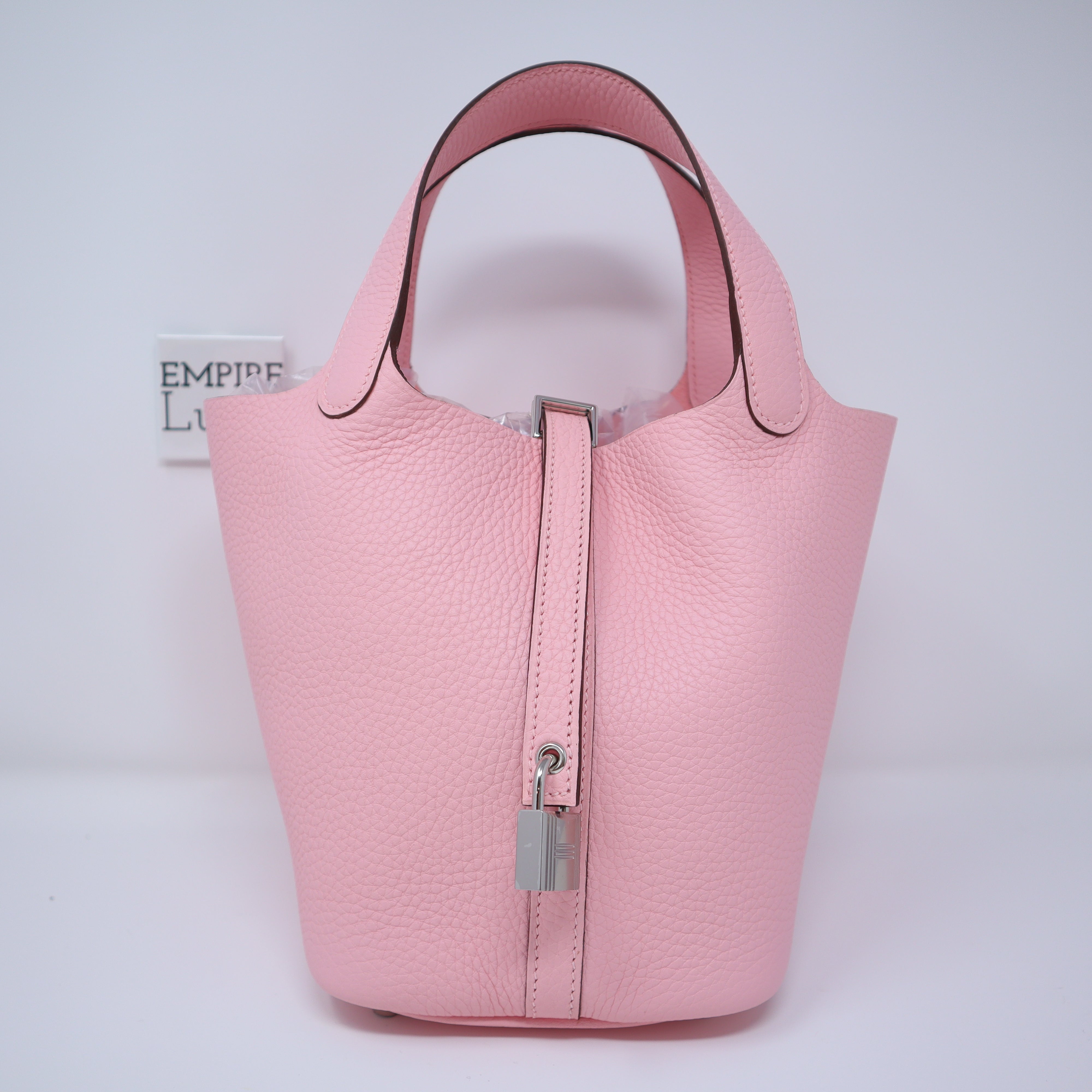 HERMES NEW Pink Leather Purple Picotin 18 Palladium Small Top Handle Tote  Bag For Sale at 1stDibs
