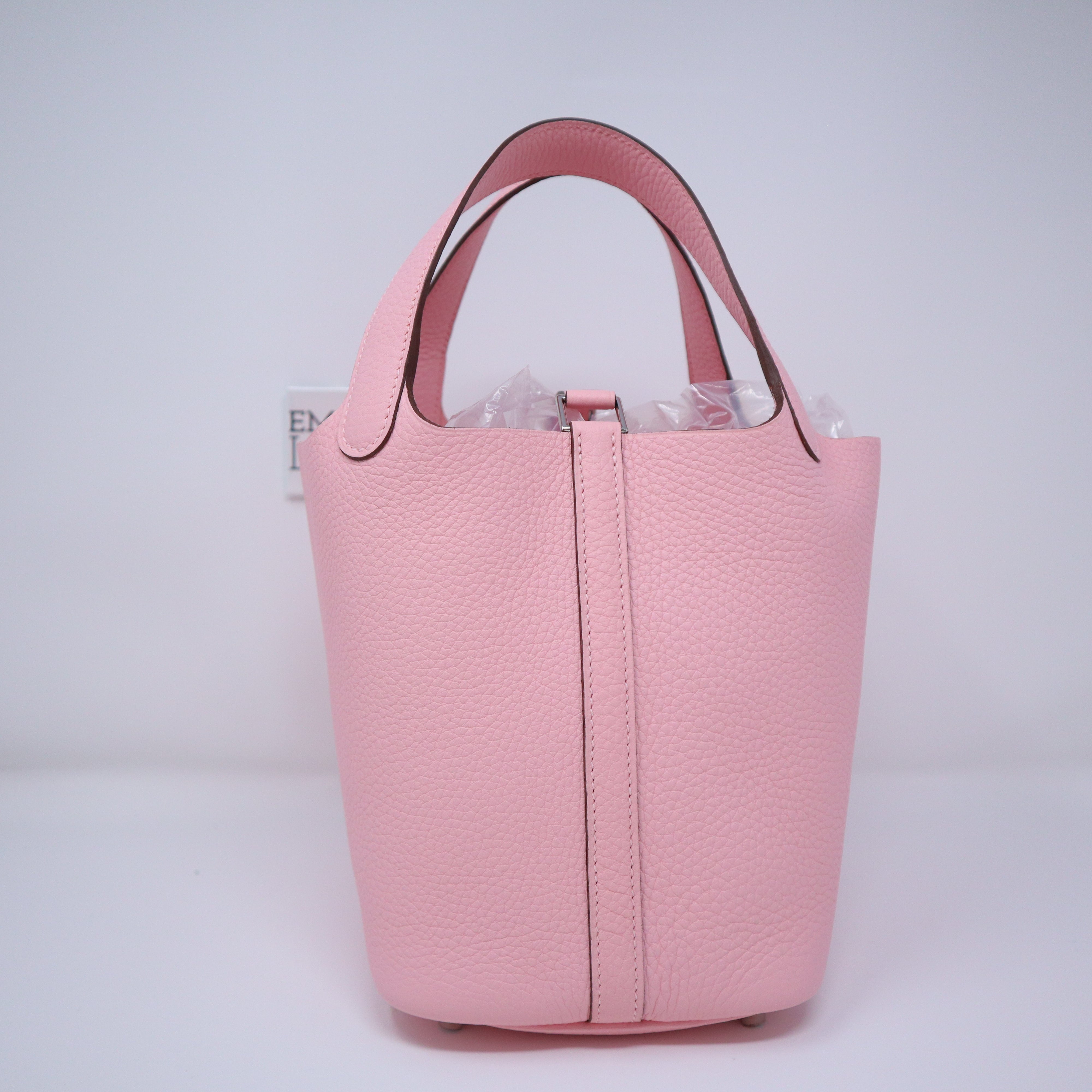 HERMES NEW Picotin 18 Pink Leather Palladium Small Top Handle Tote
