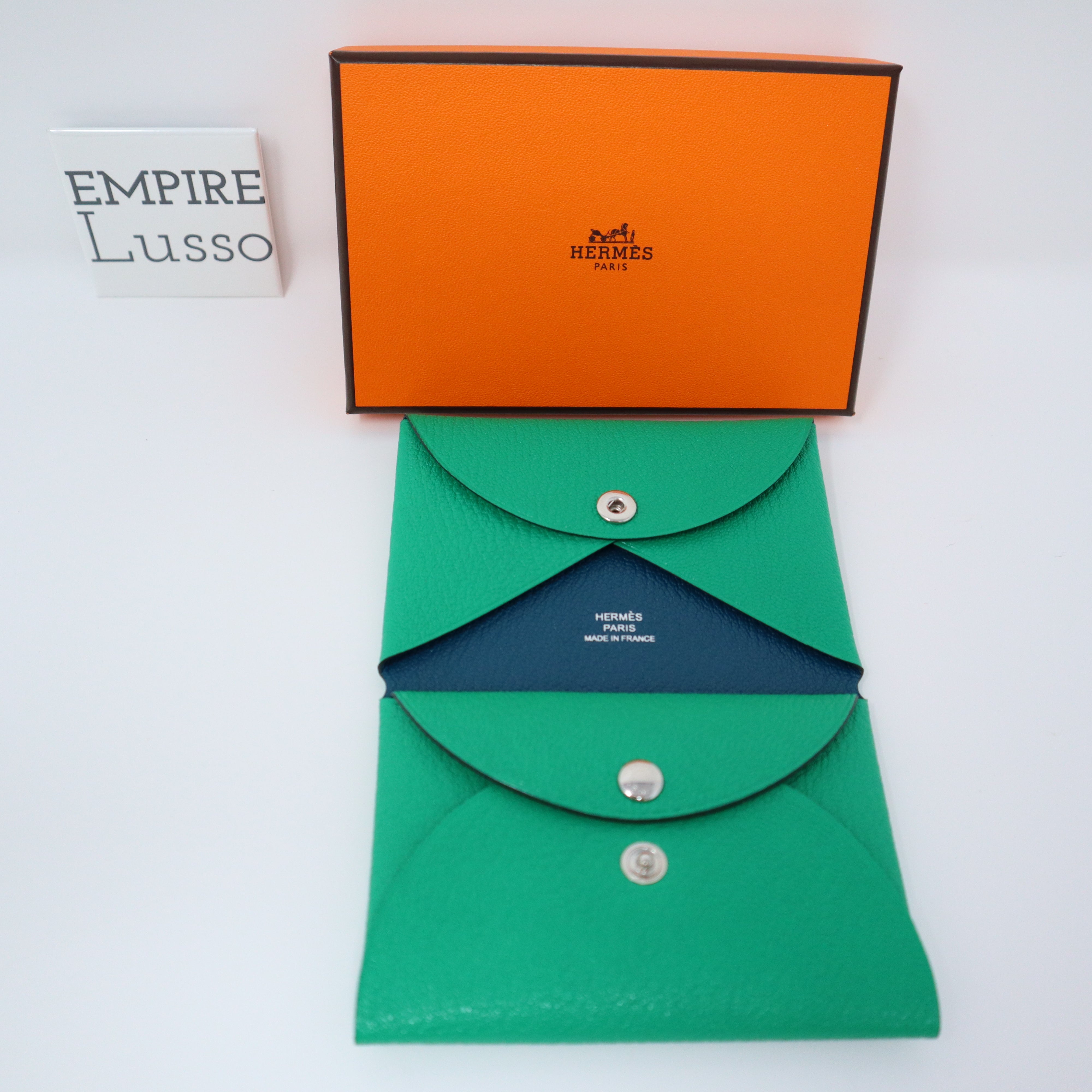 Hermes Calvi Duo Card Holder In Vert Fizz, Green Chevre Leather – Found  Fashion