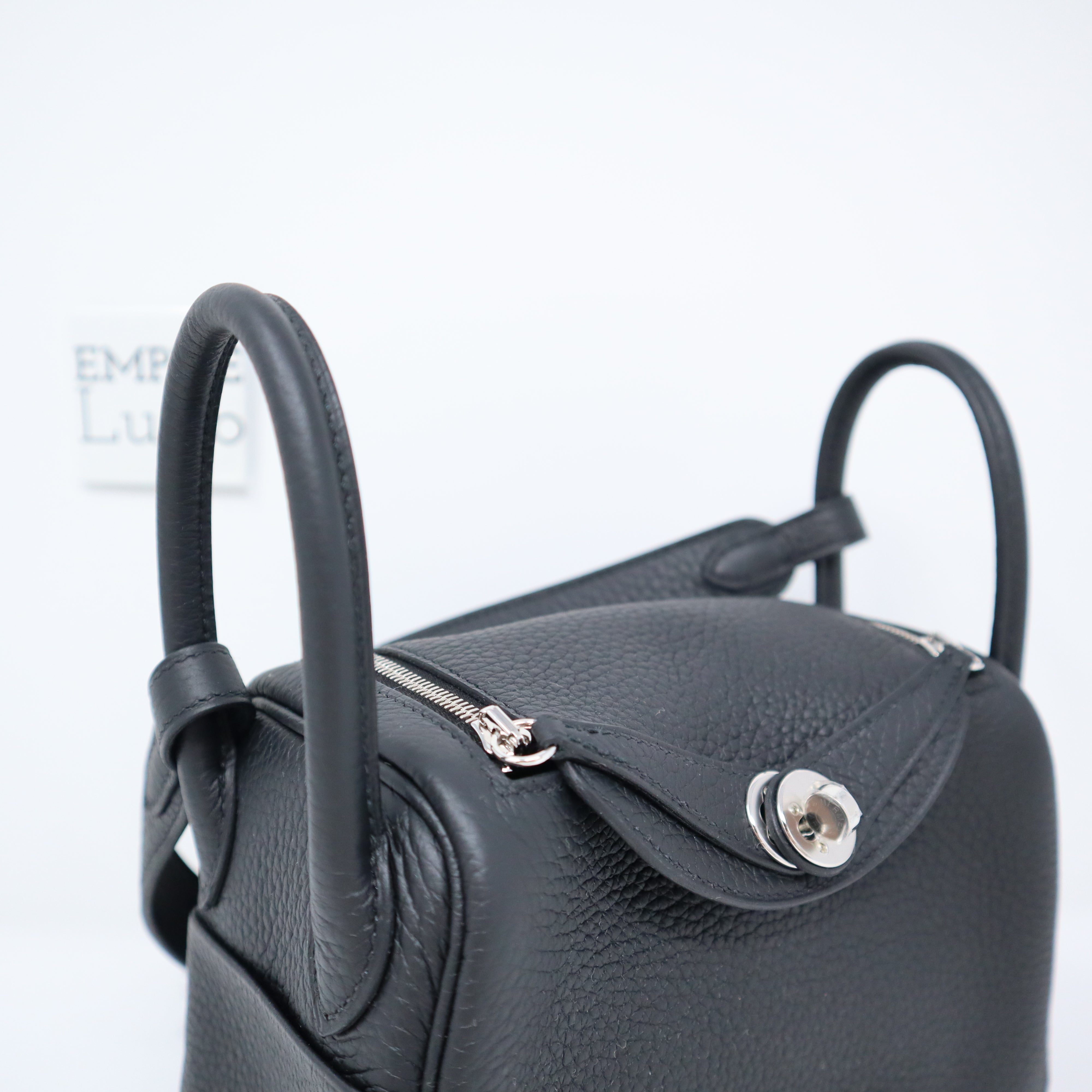 Hermes Lindy Bag Clemence Leather Palladium Hardware In Black