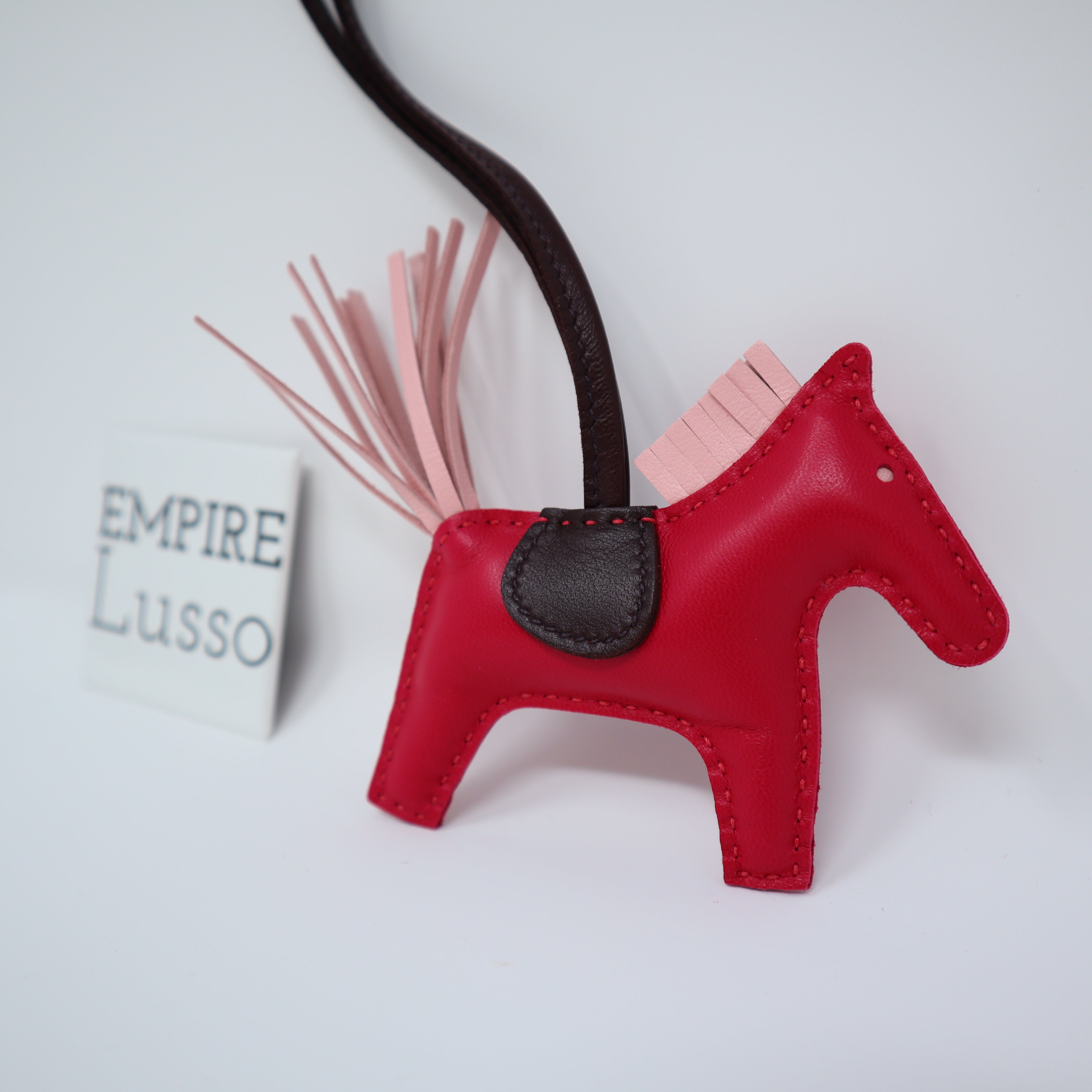 Hermes Rodeo Pegase Horse Bag Charm Framboise/Rouge Sellier/Rose