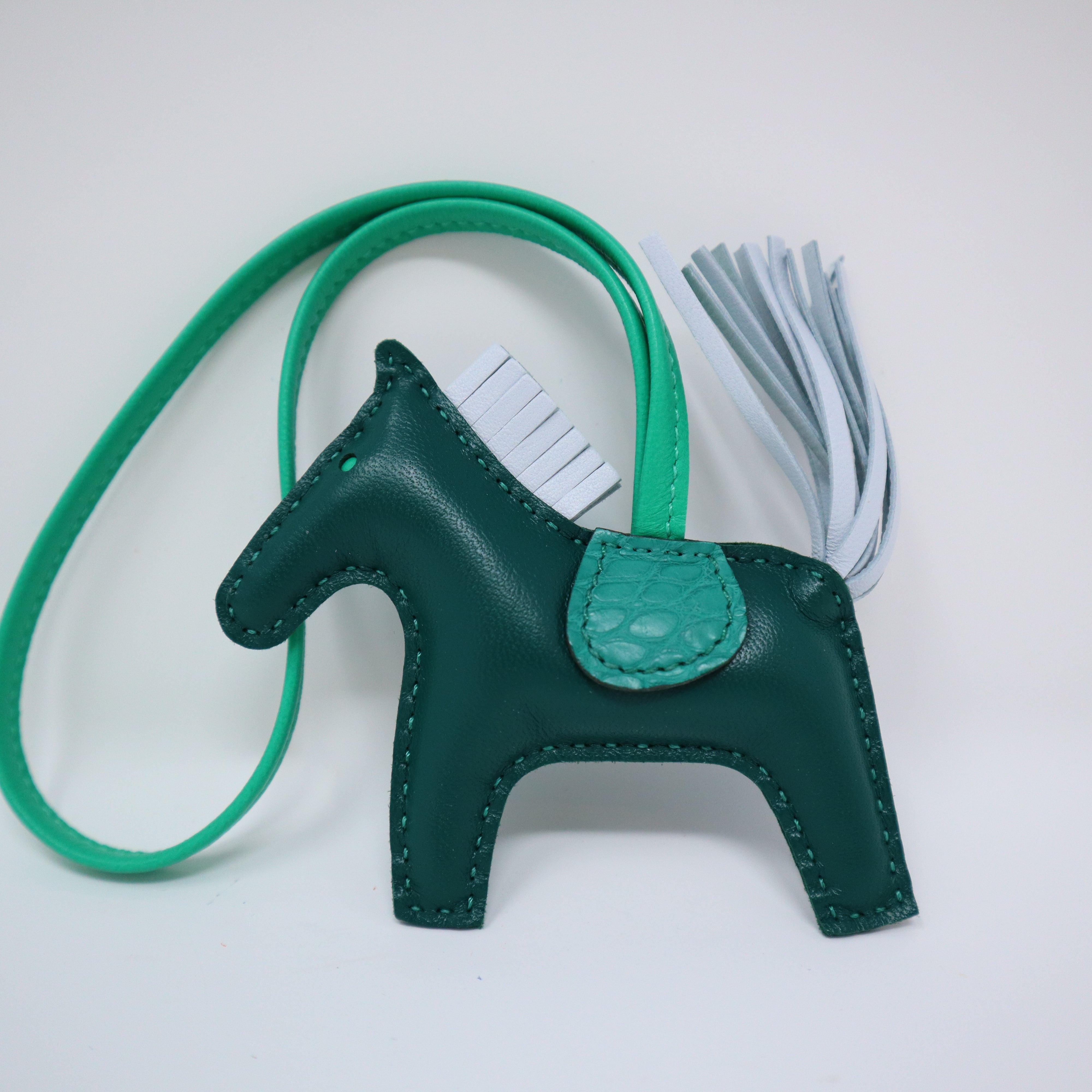 [New]HERMES Milo Lambskin Grigri Rodeo Horse Bag Charm PM Green Bleu Saphir  Gold