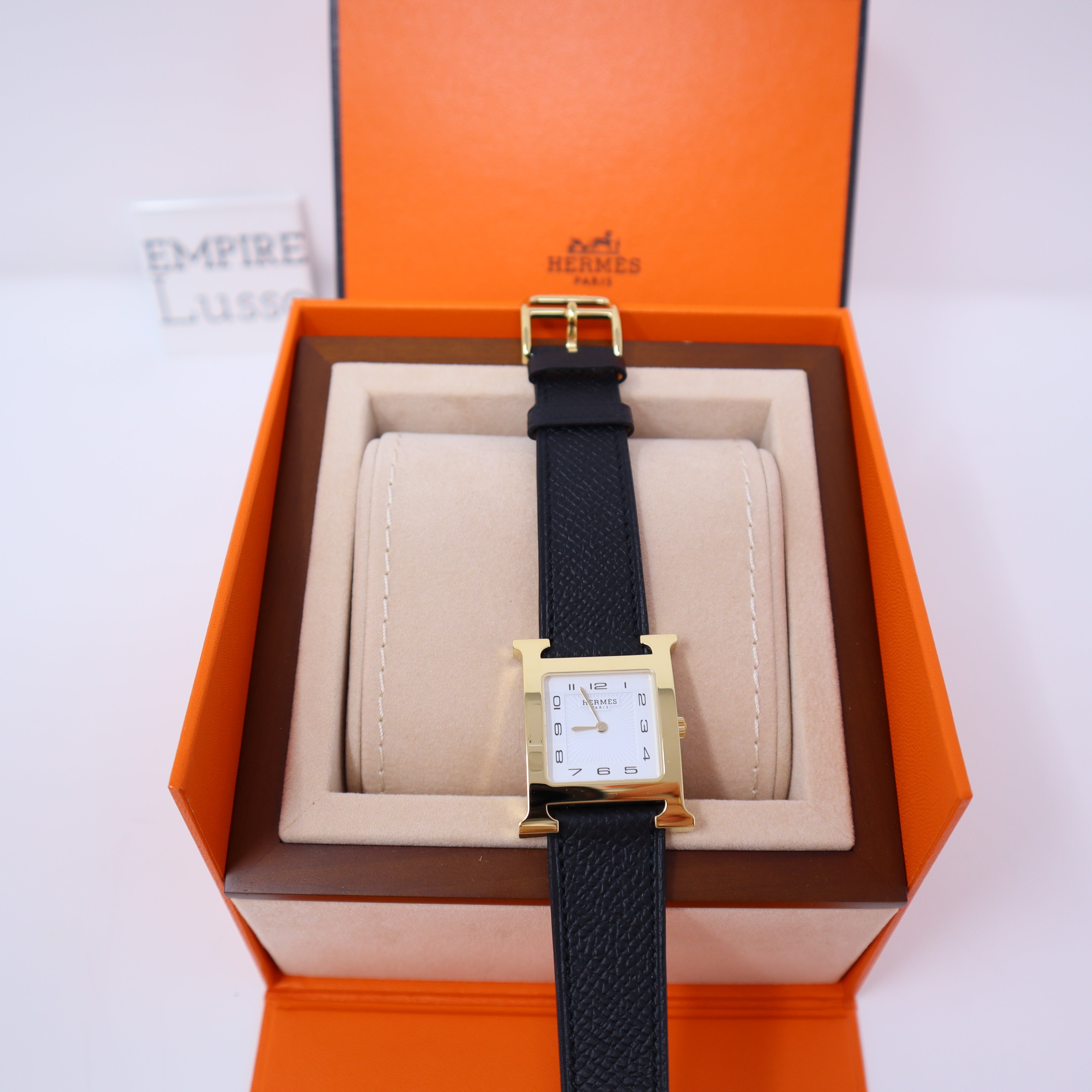 Heure H 26mm White Dial in Yellow Gold on Black Epsom Leather