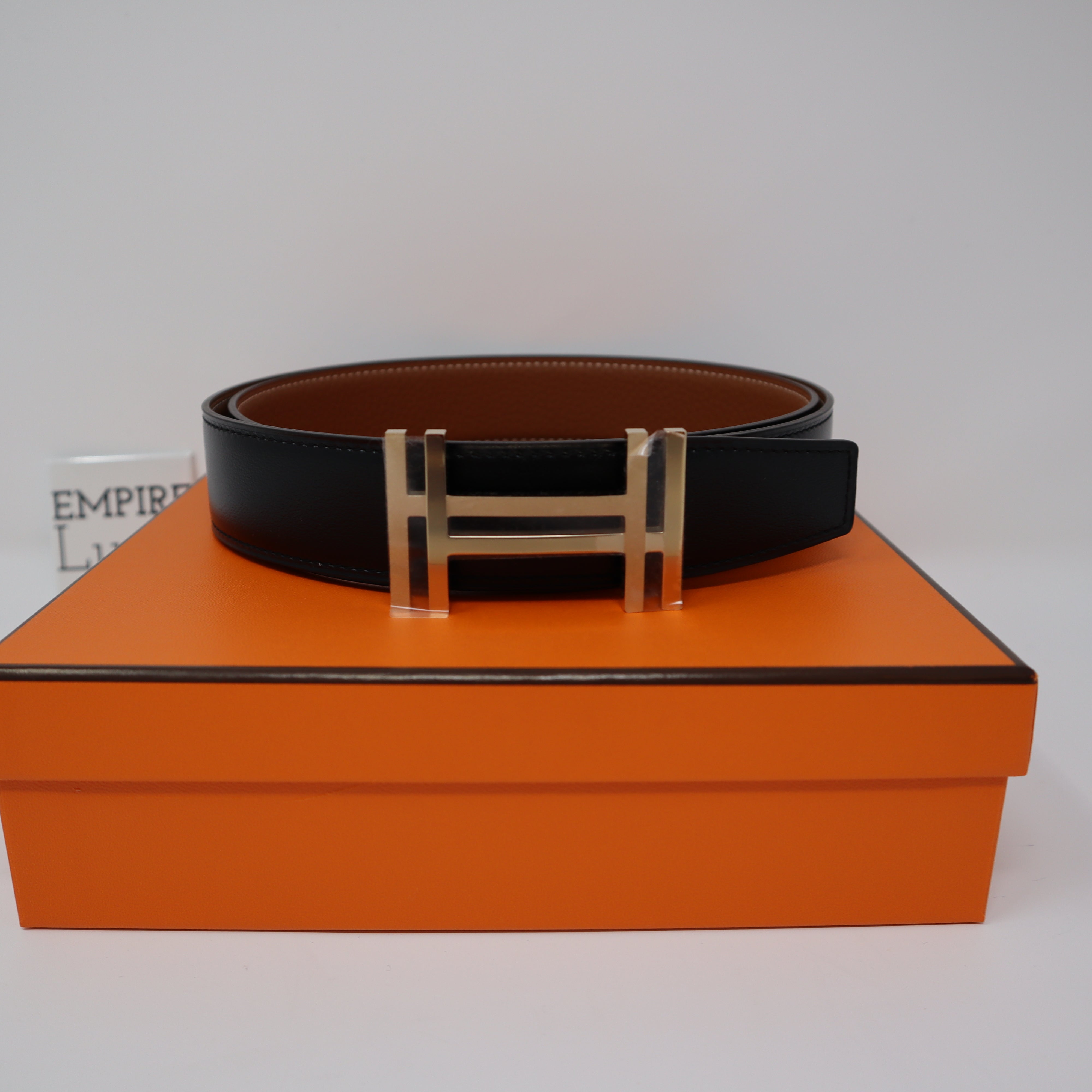 Hermes Orange/Chocolat Togo and Box Leather H Buckle Reversible Belt 75CM  Hermes