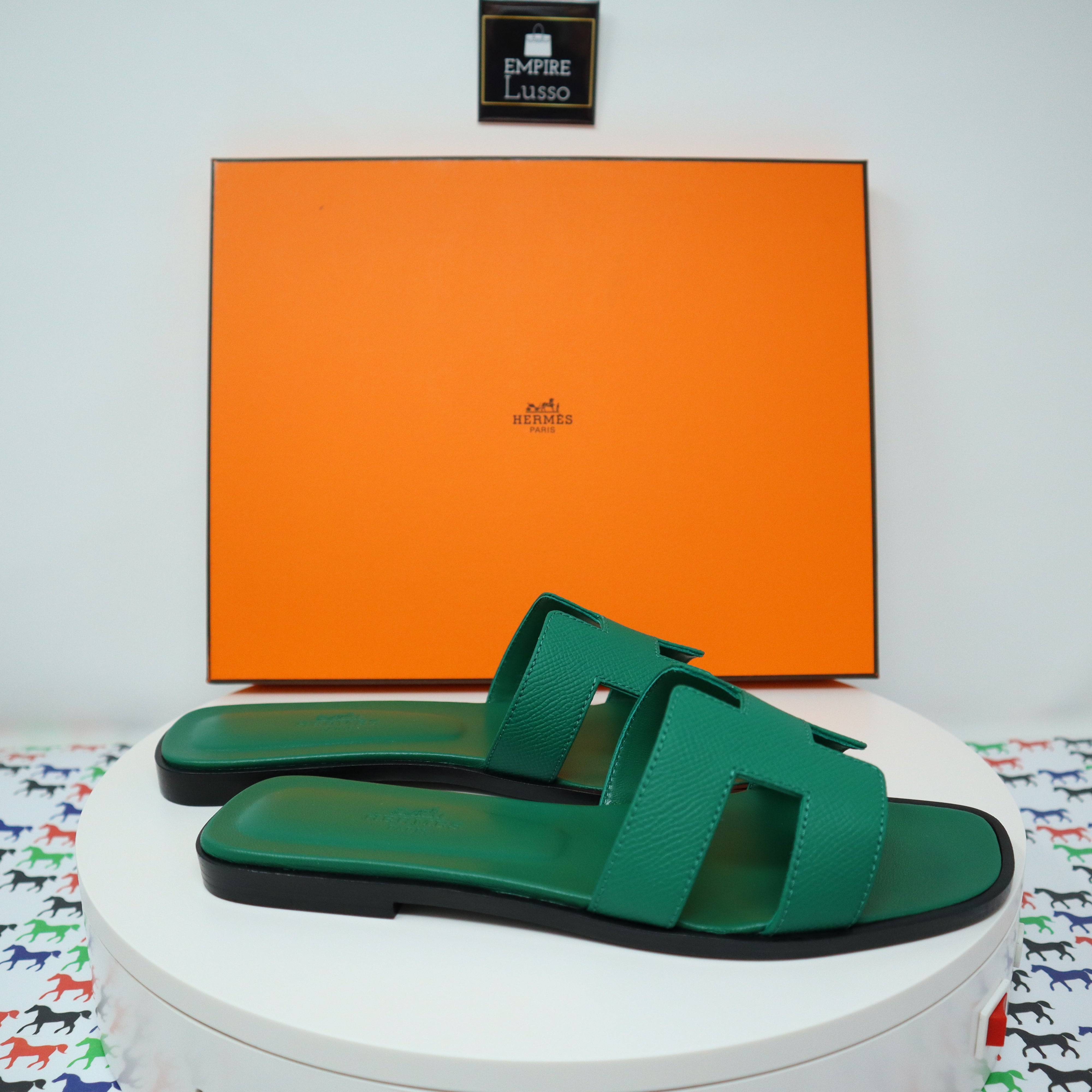 HERMES Epsom Oran Sandals 38 Vert Jade 1260864