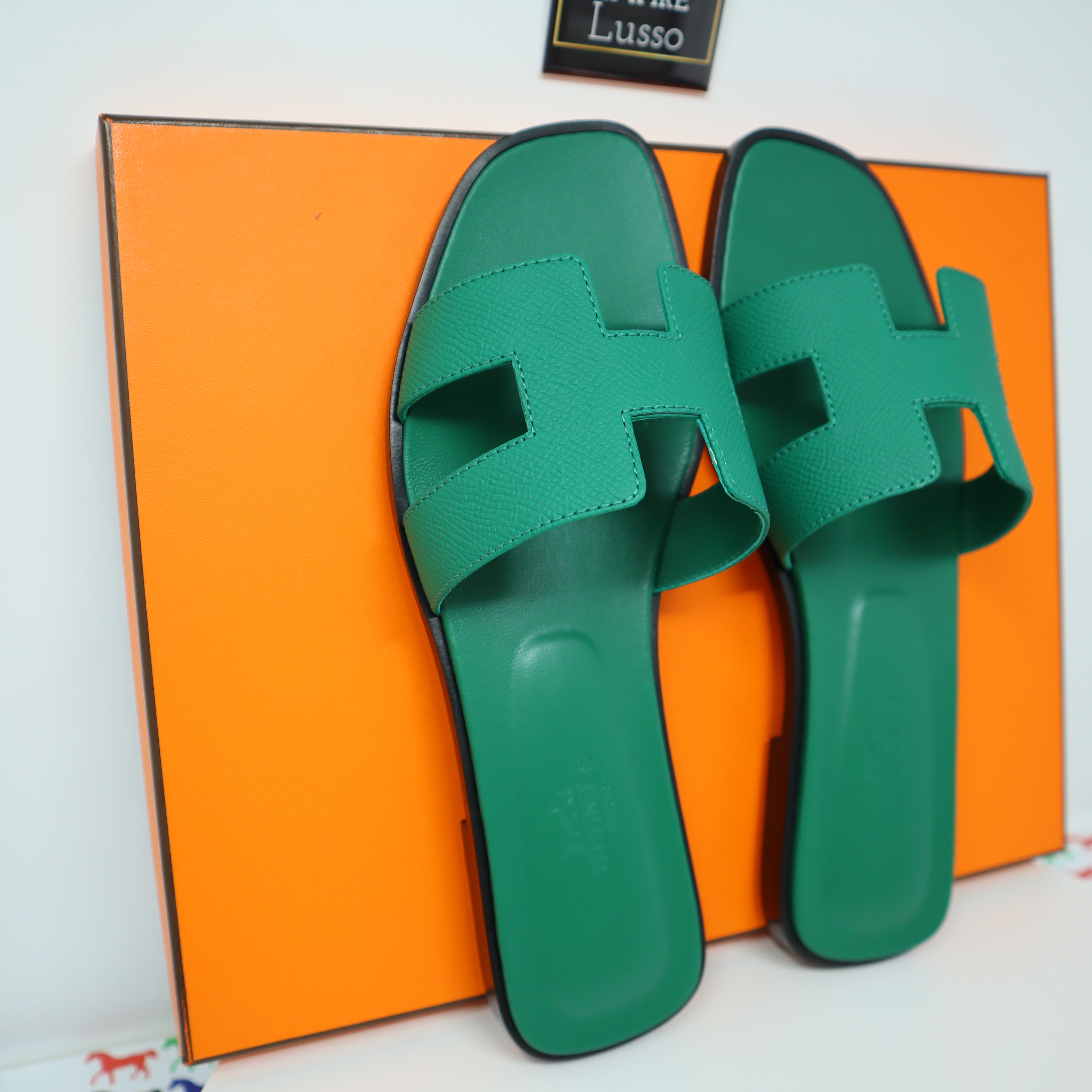 HERMES Epsom Oran Sandals 39 Vert Jade 1249660