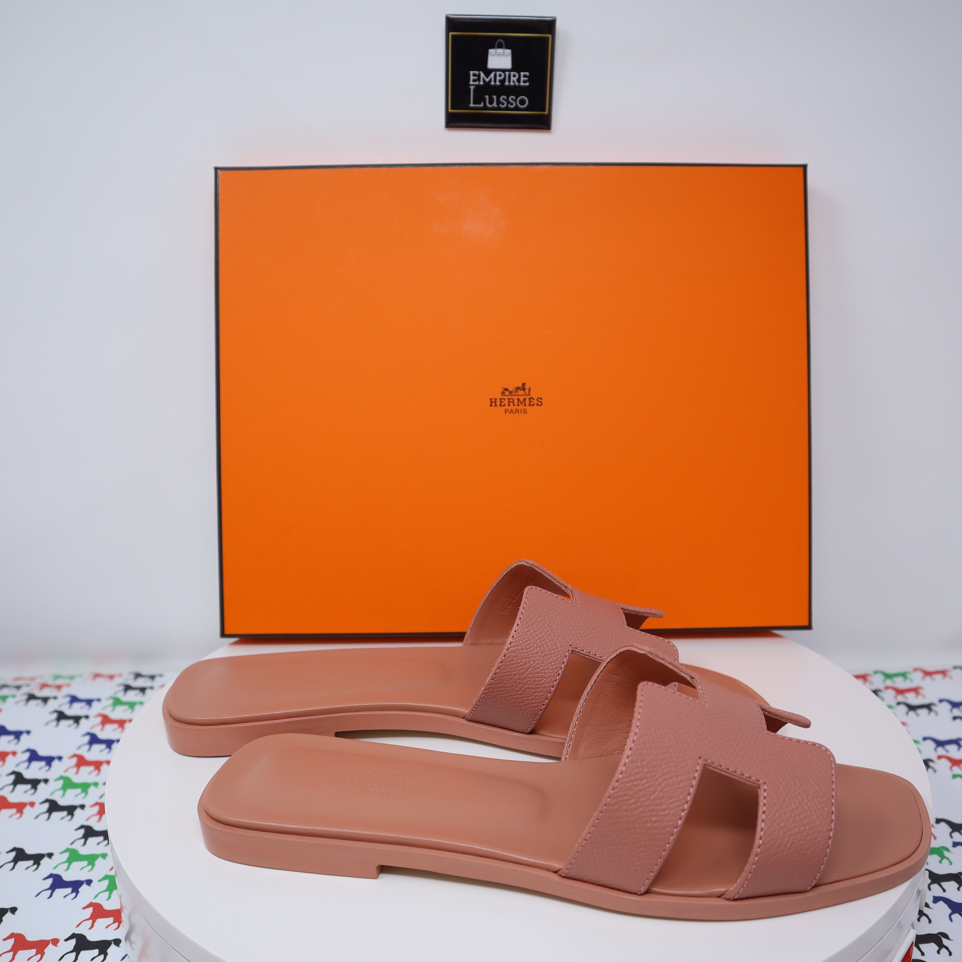 Hermes, Shoes, Hermes H Oran Sandals Etoupe Epsom Leather Flip Flops Shoes  Flat Slides 38