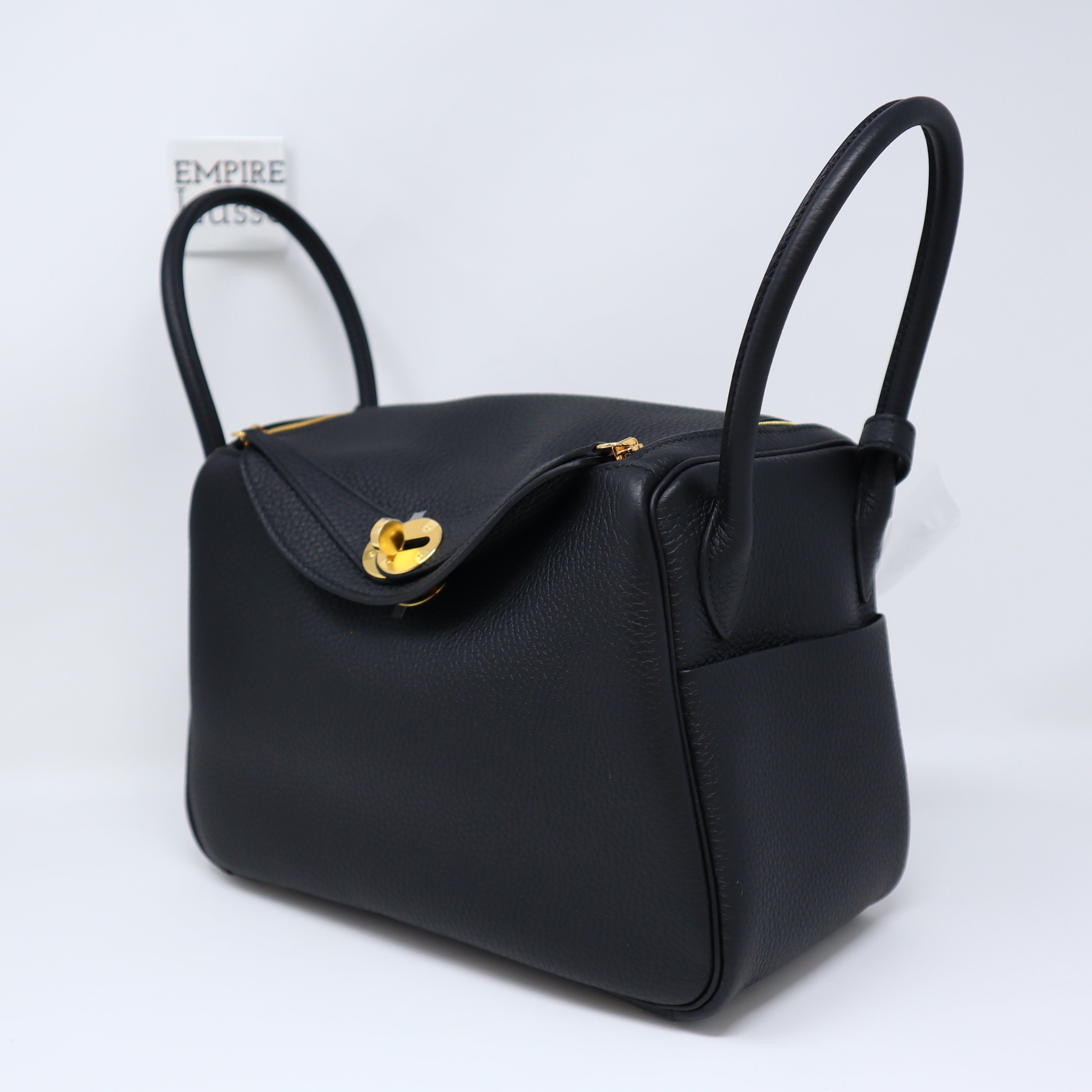 VERIFIED Authentic $9000 HERMES Black Clemence Leather Lindy 34 Bag RARE